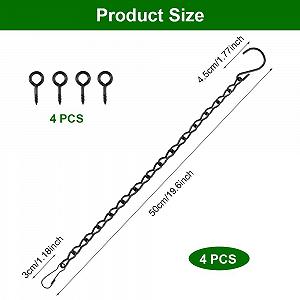 Ланцюги для підвісних кошиків 4 шт. Металеві 50 см з гачками та карабінами Чорні synthetic.ua - Фото 1