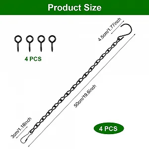 Ланцюги для підвісних кошиків 4 шт. Металеві 50 см з гачками та карабінами Чорні synthetic.ua - Фото 1