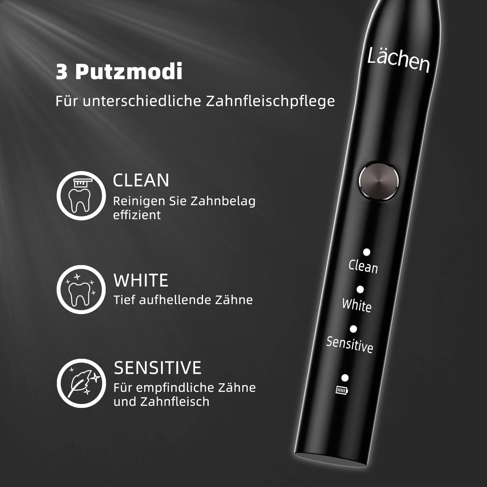 Электрическая звуковая зубная щетка Lächen 3 режима Дорожный футляр Черная, фото №2