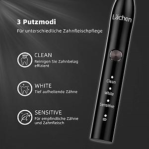 Електрична звукова зубна щітка Lächen 3 режими Дорожній футляр Чорна synthetic.ua - Фото 1