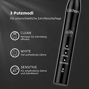 Електрична звукова зубна щітка Lächen 3 режими Дорожній футляр Чорна synthetic.ua - Фото 1