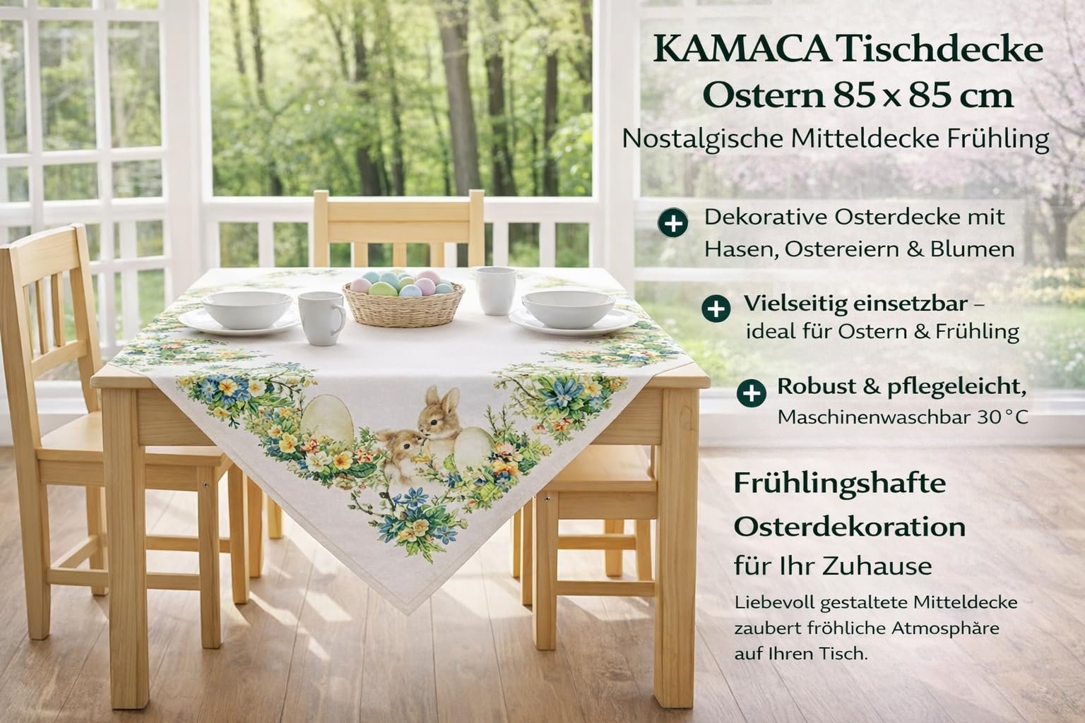 Скатертина KAMACA Nostalgic Easter 85 x 85 см Великодня з кроликами та яйцями, фото №2