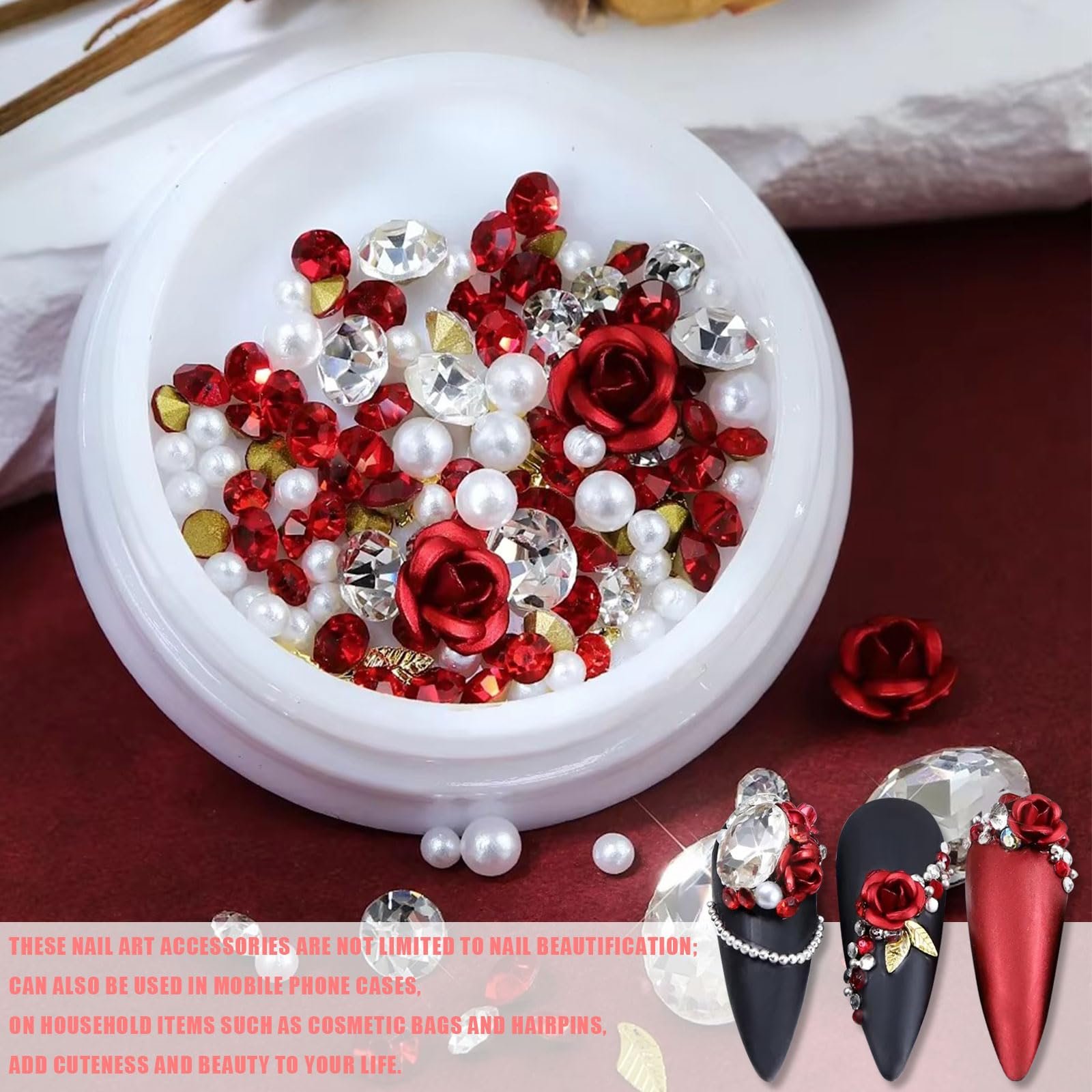 3D Шармы для ногтей, 2 коробки бусины Цветы Бантики, смола, украшения для ногтей, арки, стразы для ногтей для женщин девушек маникюр дизайн ювелирные аксессуары DIY поделки, фото №4