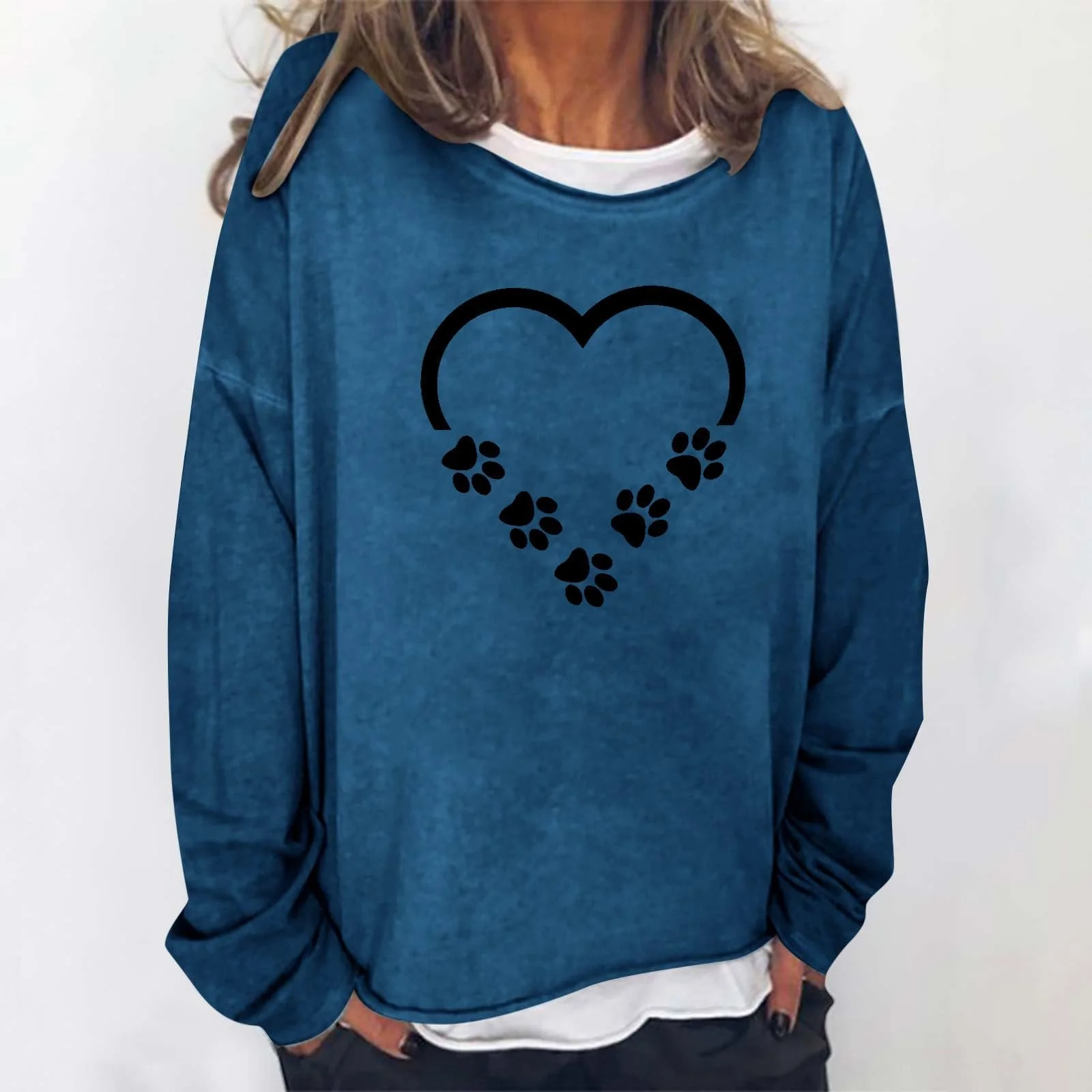 Женский Свитшот TRIGLICOLEUM Без Капюшона Пуловер С Принтом Сердца Любви и Следа Собачьей Лапы, Длинный Рукав, Базовая Рубашка, Круглый Вырез, Джемпер, Блузка Большого Размера, фото №3 Женский Свитшот TRIGLICOLEUM Без Капюшона Пуловер С Принтом Сердца Любви и Следа Собачьей Лапы, Длинный Рукав, Базовая Рубашка, Круглый Вырез, Джемпер, Блузка Большого Размера, фото №3