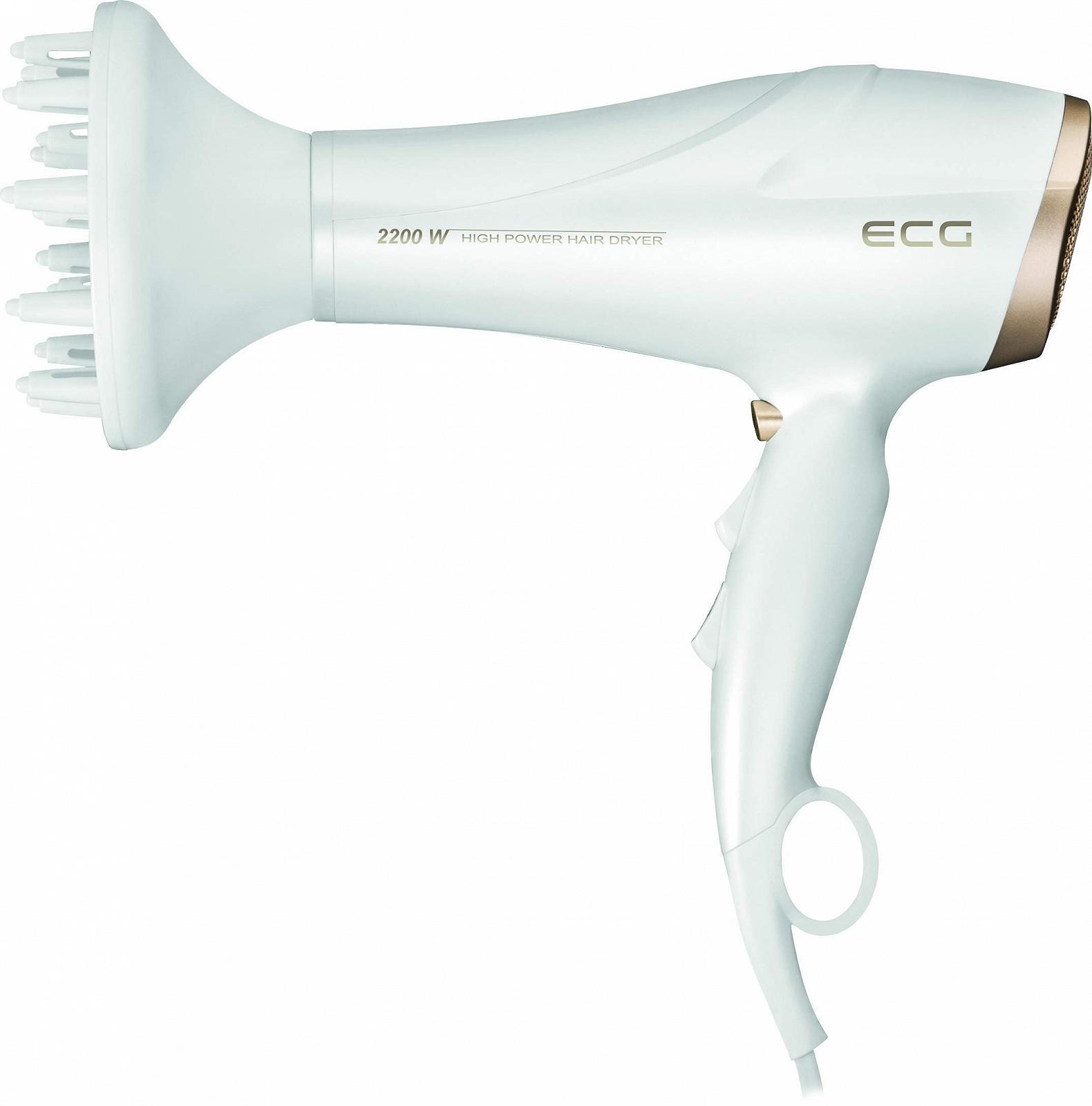 Фен ECG Vv 2200, 2 рівні потужності, 3 температурні режими, іонізація, LED індикатор, захист від перегріву, висока продуктивність, біло-золотий, фото №5
