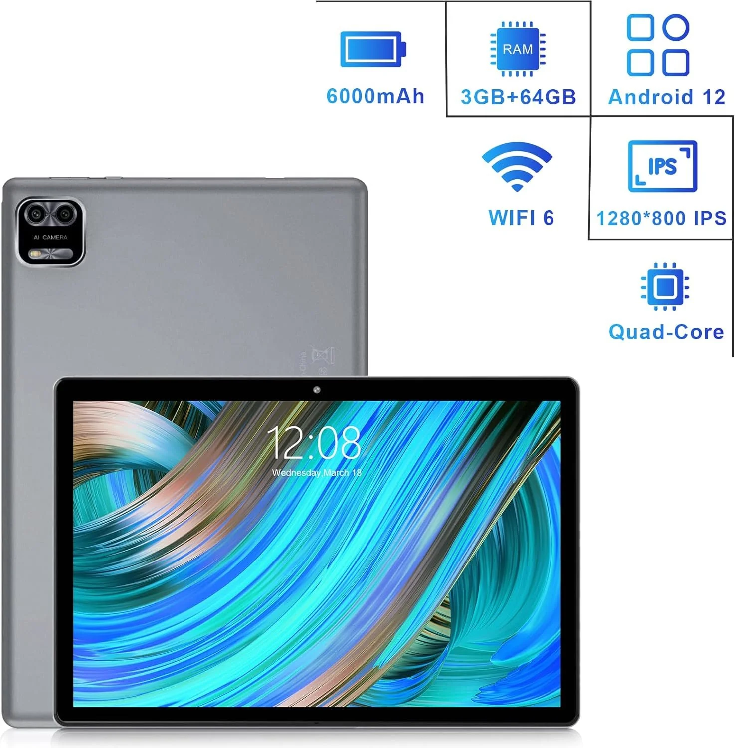 Планшет 10'' WeTapper M10 3/63Gb 4 ядра Android 12 6000 mAh Серый, фото №2