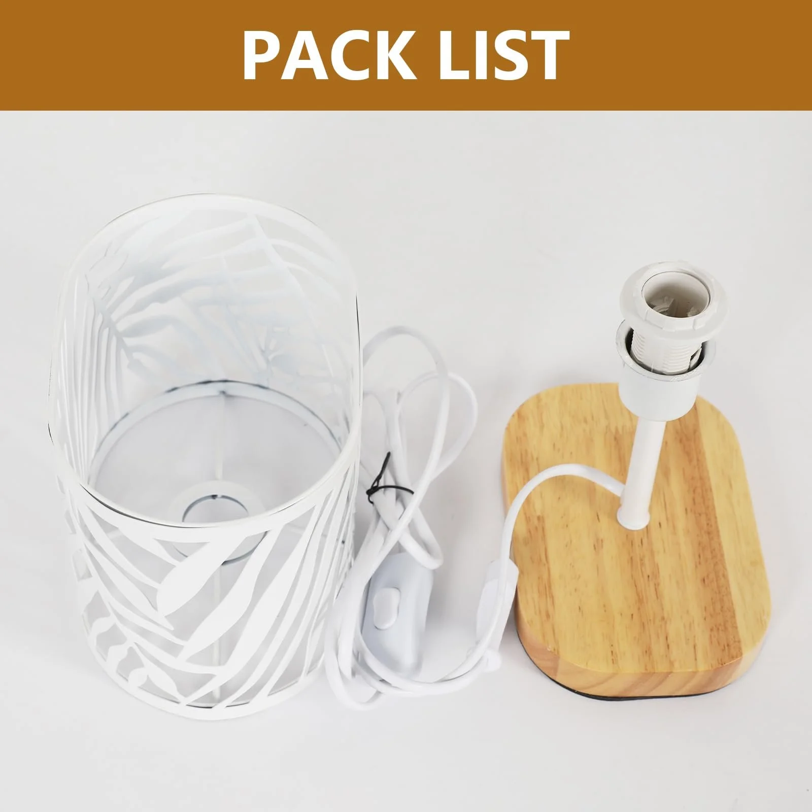 Настільна лампа Modern E14 з дерев'яною основою та металевим плафоном Біла, фото №6