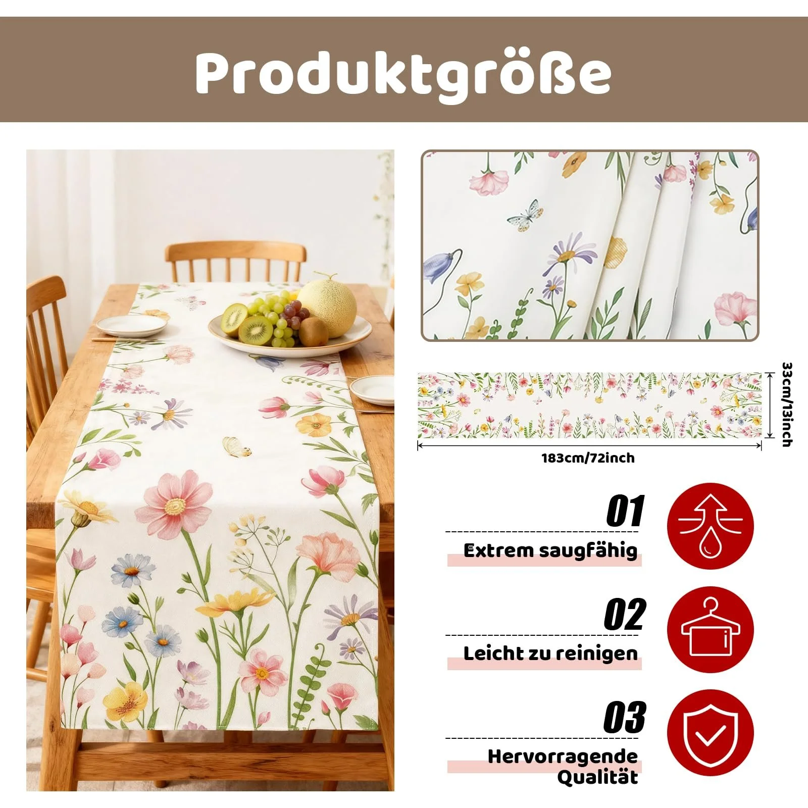 Ранер для столу Spring Flowers 33 x 183 см Зелений, фото №2 Ранер для столу Spring Flowers 33 x 183 см Зелений, фото №2