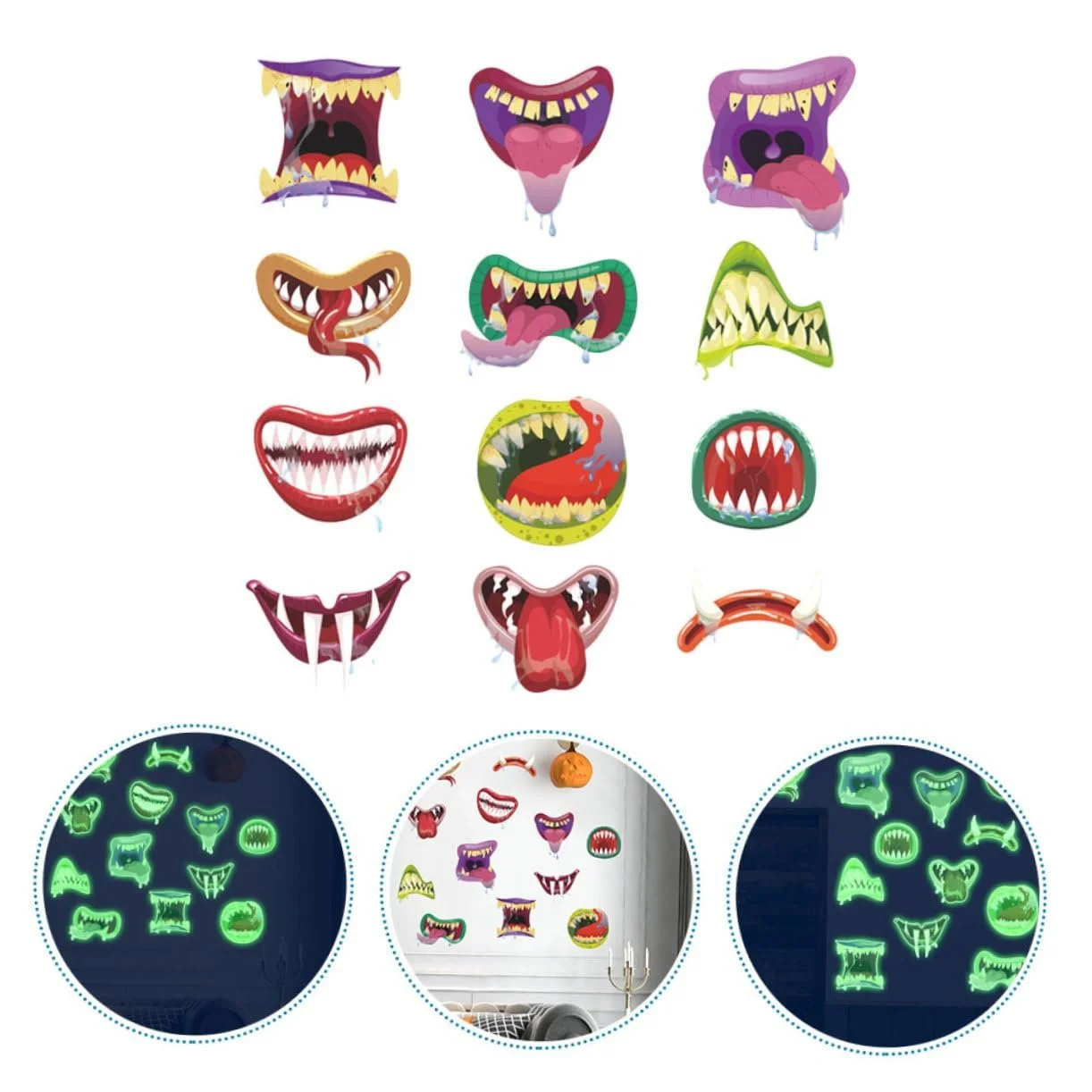 Наклейки на стіну UKCOCO Хелловін Рот монстра Мультяшні Світяться в темряві 2 шт., фото №3