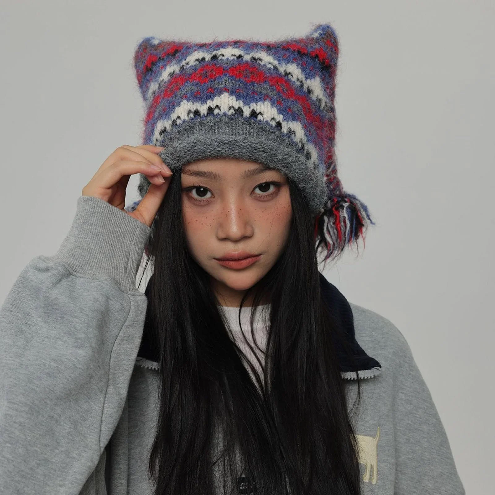 Шапка з котячими вушками MHADBKH В'язана Тепла Зимова, фото №5 Шапка з котячими вушками MHADBKH В'язана Тепла Зимова, фото №5