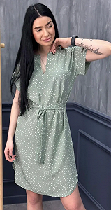 Женское летнее платье в горошек с коротким рукавом GF509250 размер 46/48, цвет фисташковый - Фото 1