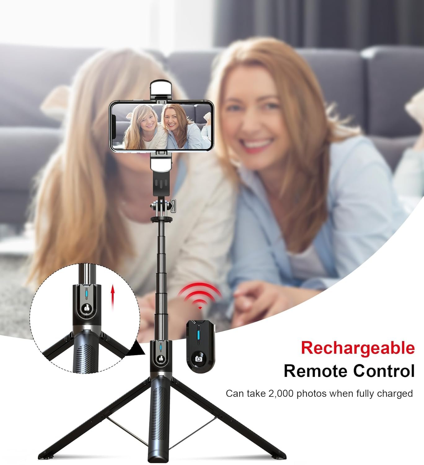 Гібридний штатив-селфіпалиця ASHINER P100D з LED-підсвічуванням та Bluetooth-пультом Чорний, фото №7