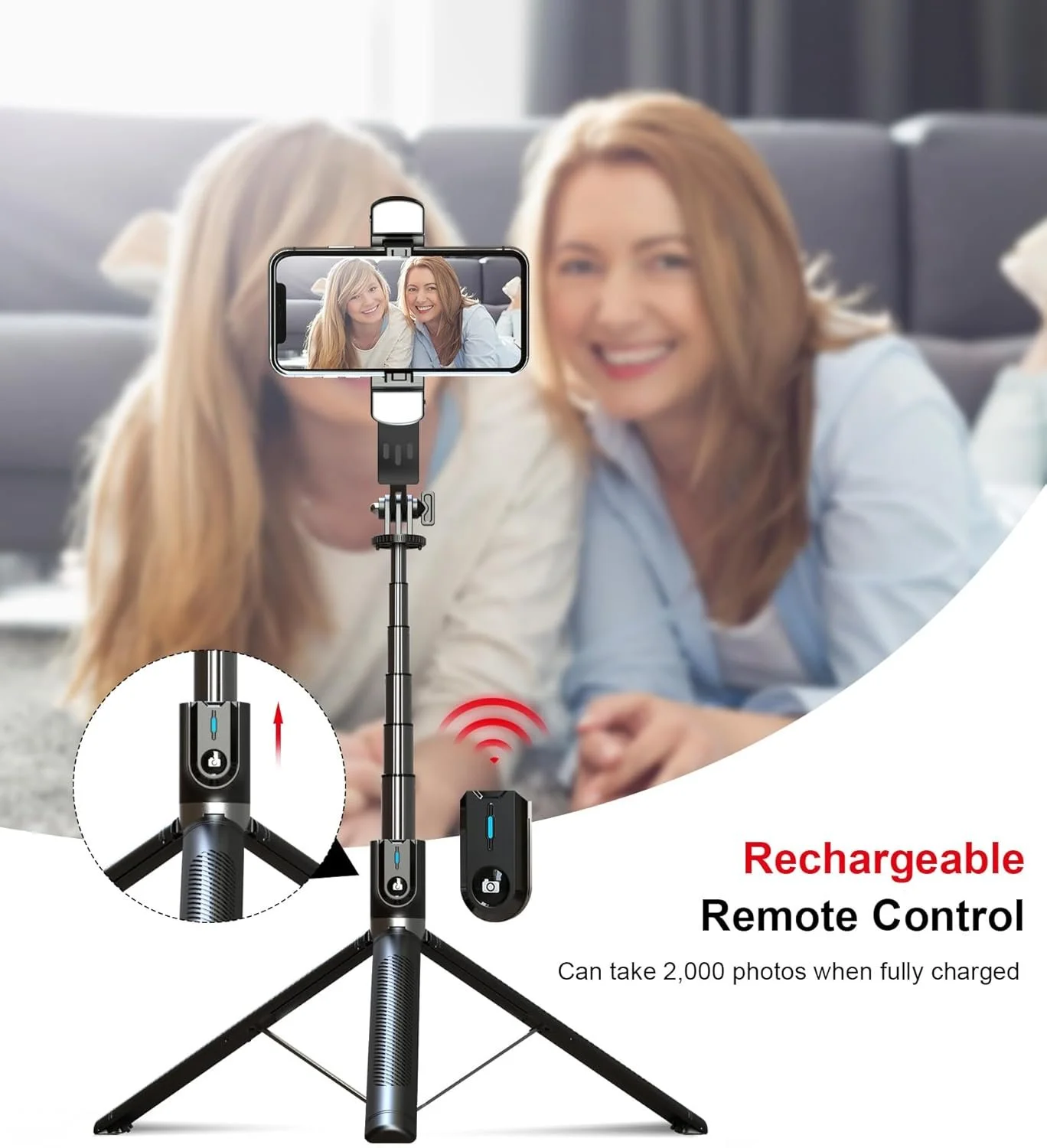 Гібридний штатив-селфіпалиця ASHINER P100D з LED-підсвічуванням та Bluetooth-пультом Чорний, фото №7 Гібридний штатив-селфіпалиця ASHINER P100D з LED-підсвічуванням та Bluetooth-пультом Чорний, фото №7