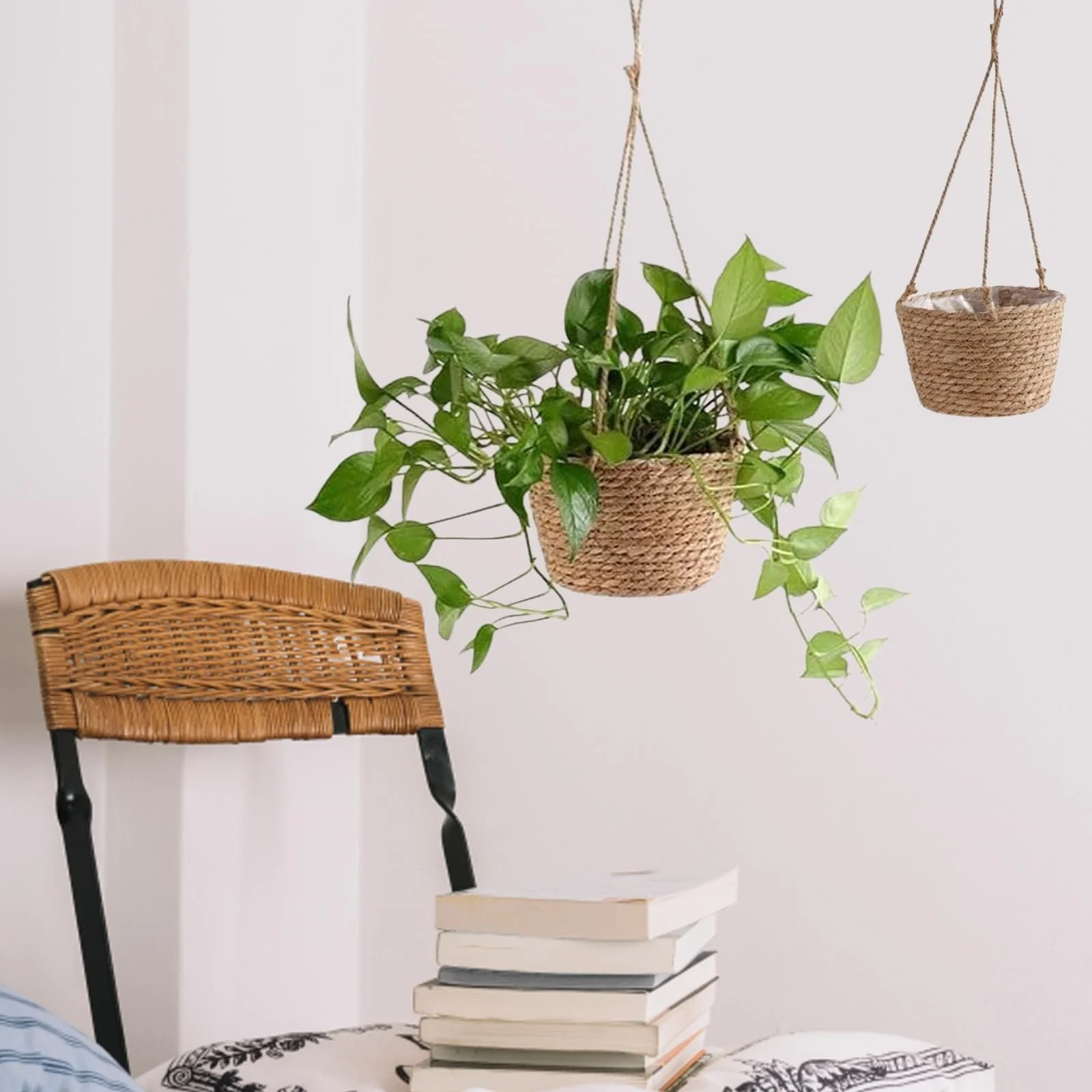 Підвісний плетений кошик для кашпо макраме бавовняна мотузка, фото №7