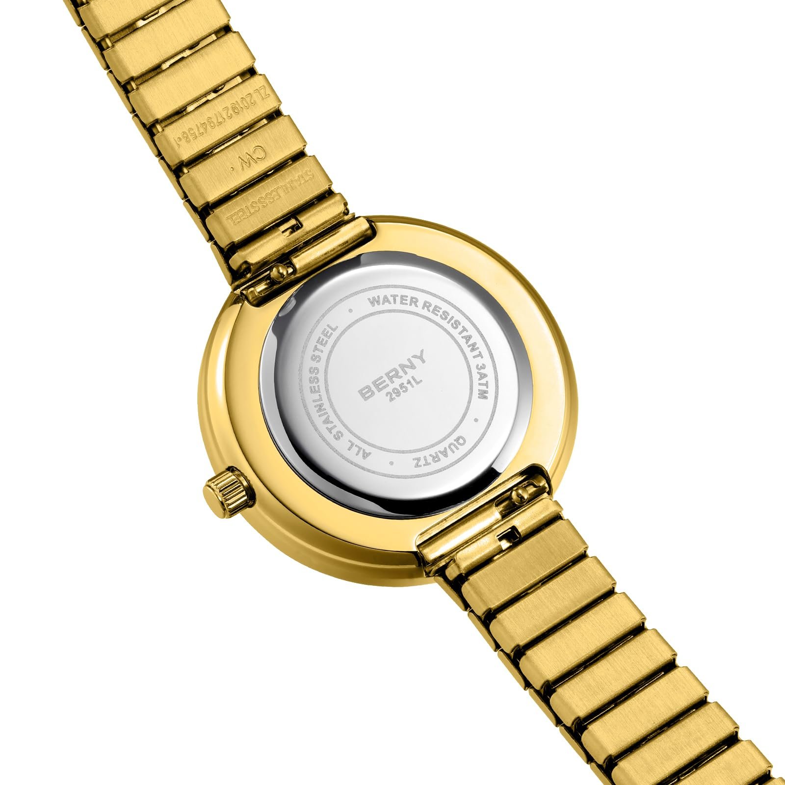 Женские наручные часы BERNY Золотые Винтажные часы для женщин Аналоговые кварцевые часы с полностью нержавеющим расширяющимся браслетом 3ATM Водонепроницаемые с римскими цифрами, фото №4 Женские наручные часы BERNY Золотые Винтажные часы для женщин Аналоговые кварцевые часы с полностью нержавеющим расширяющимся браслетом 3ATM Водонепроницаемые с римскими цифрами, фото №4