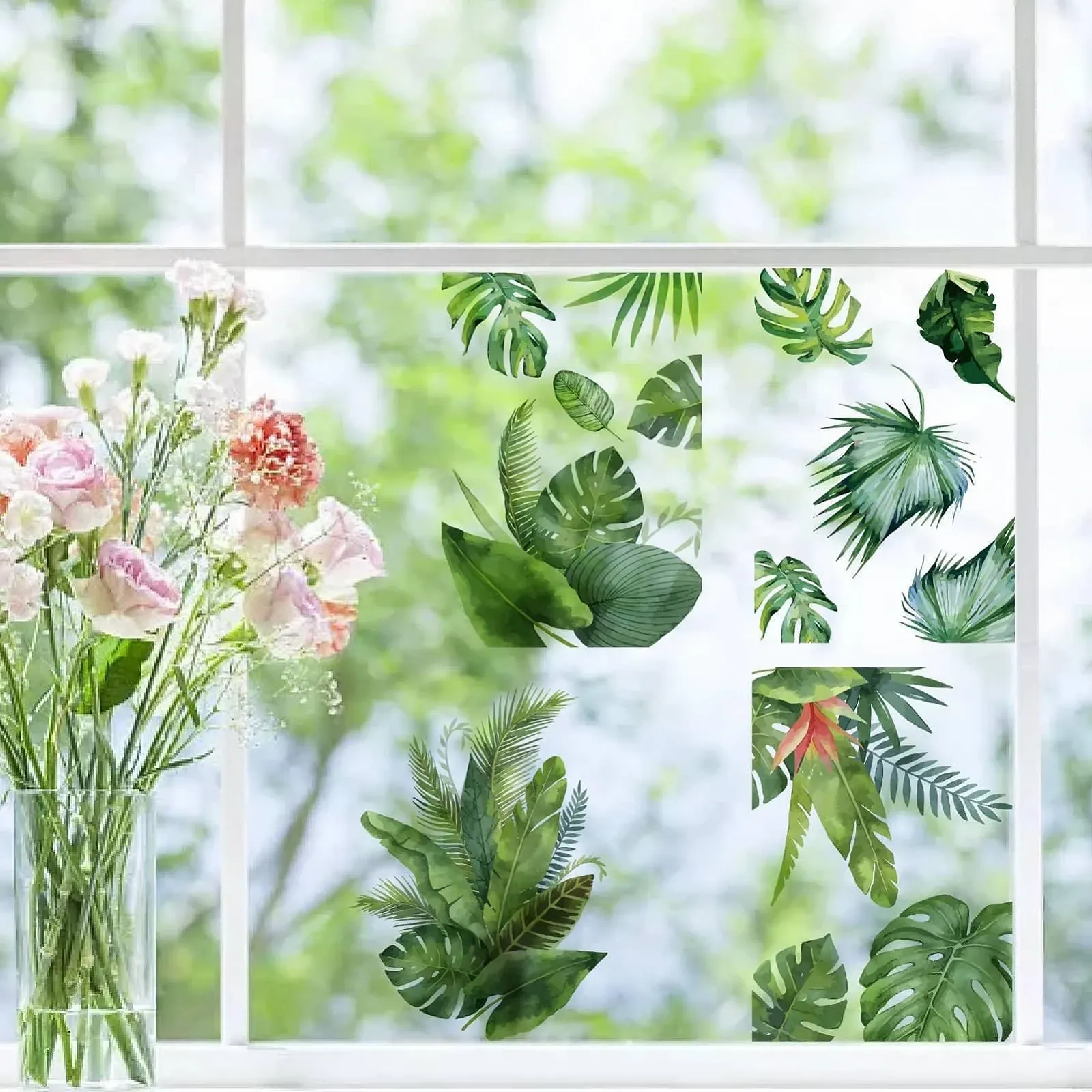 Наклейки на стіну CRASPIRE Тропічне листя 8 аркушів Водонепроникні Вінілові Зелені, фото №5