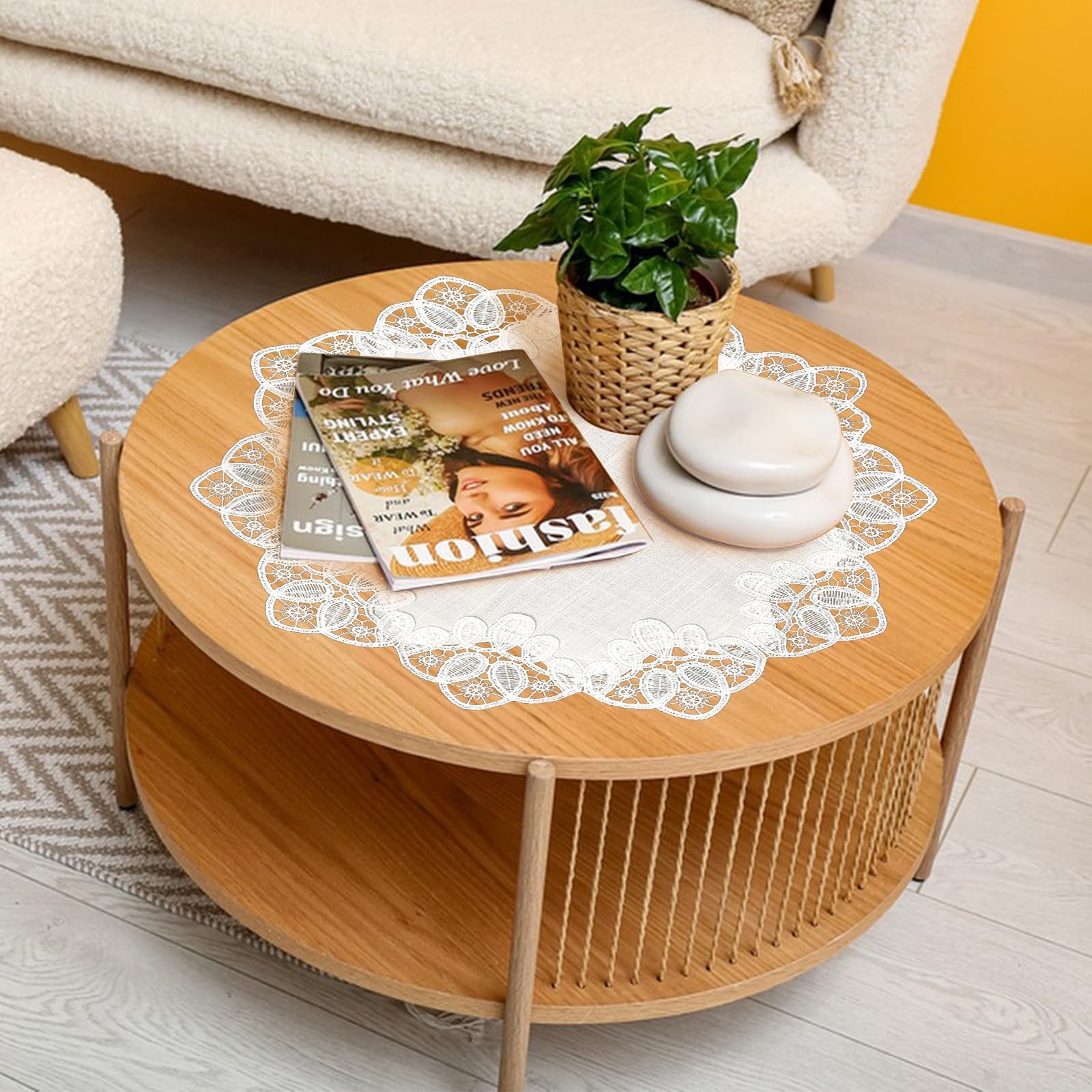 Скатертина-серветка Round Linen Doilies кругла 24x24 дюйми (60x60 см) White, фото №4