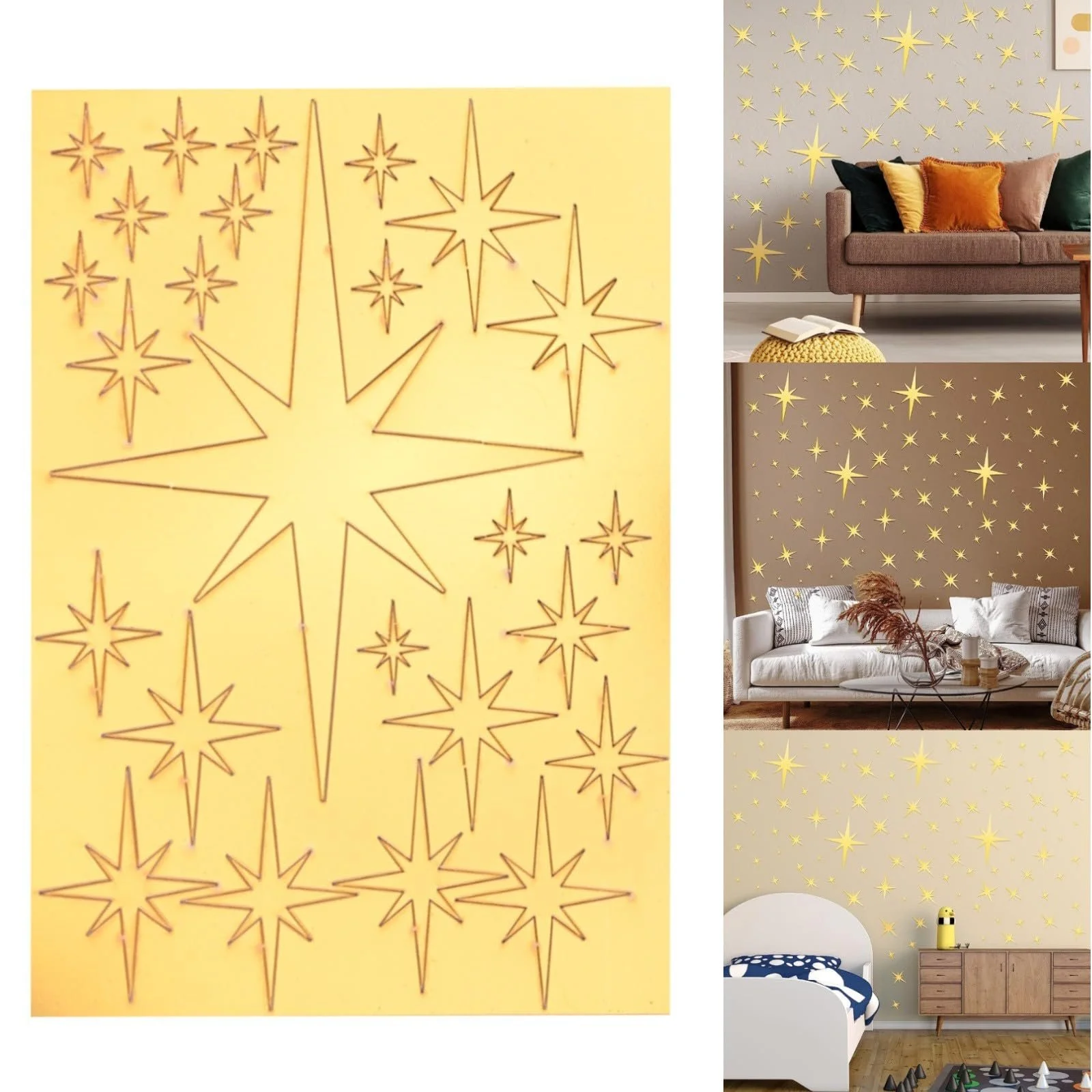 Наклейка на стіну 42 зірки акрилова дзеркальна золота, фото №6