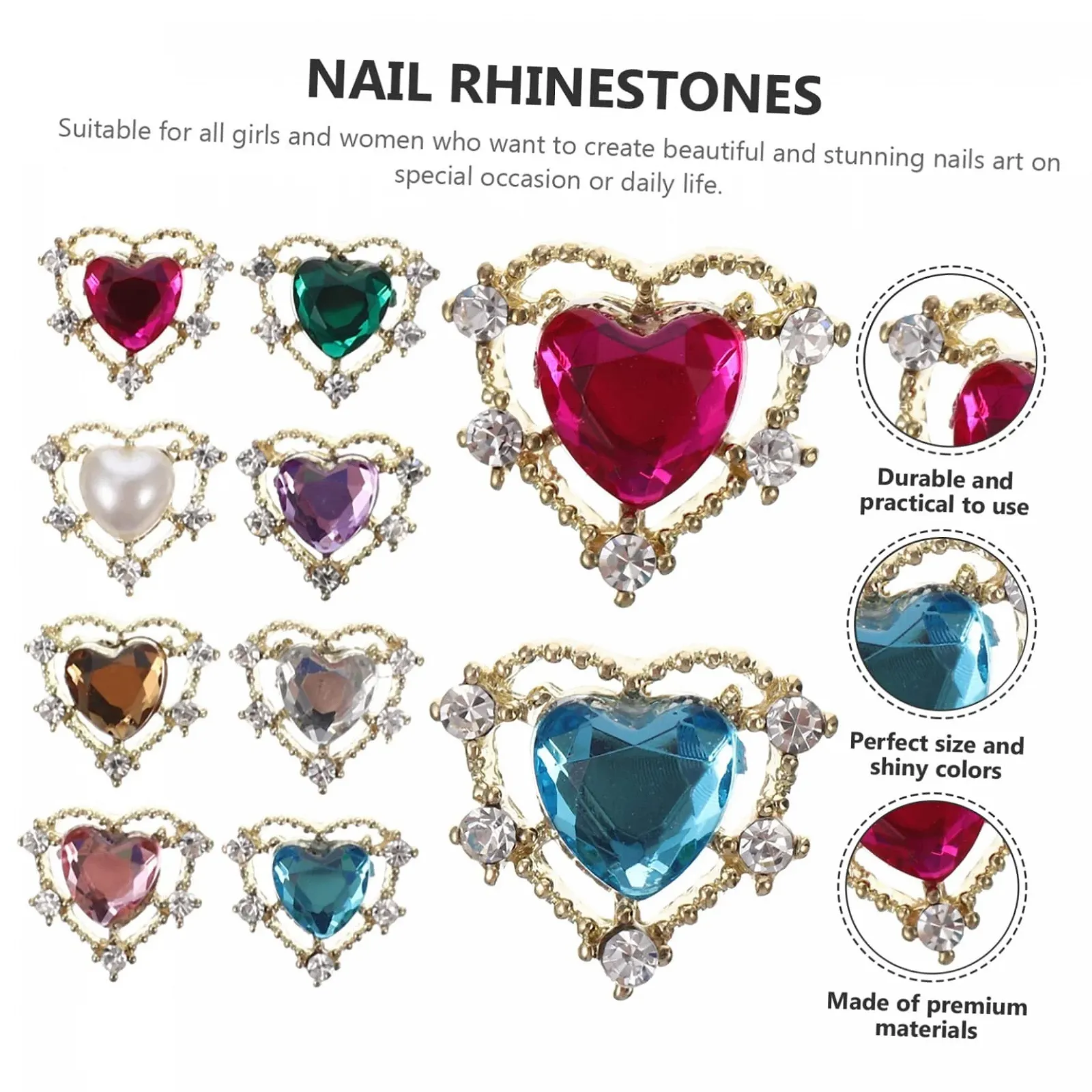 FRCOLOR Прикраса для нігтів Серце Стрази 30 шт. Різнокольорові, фото №8