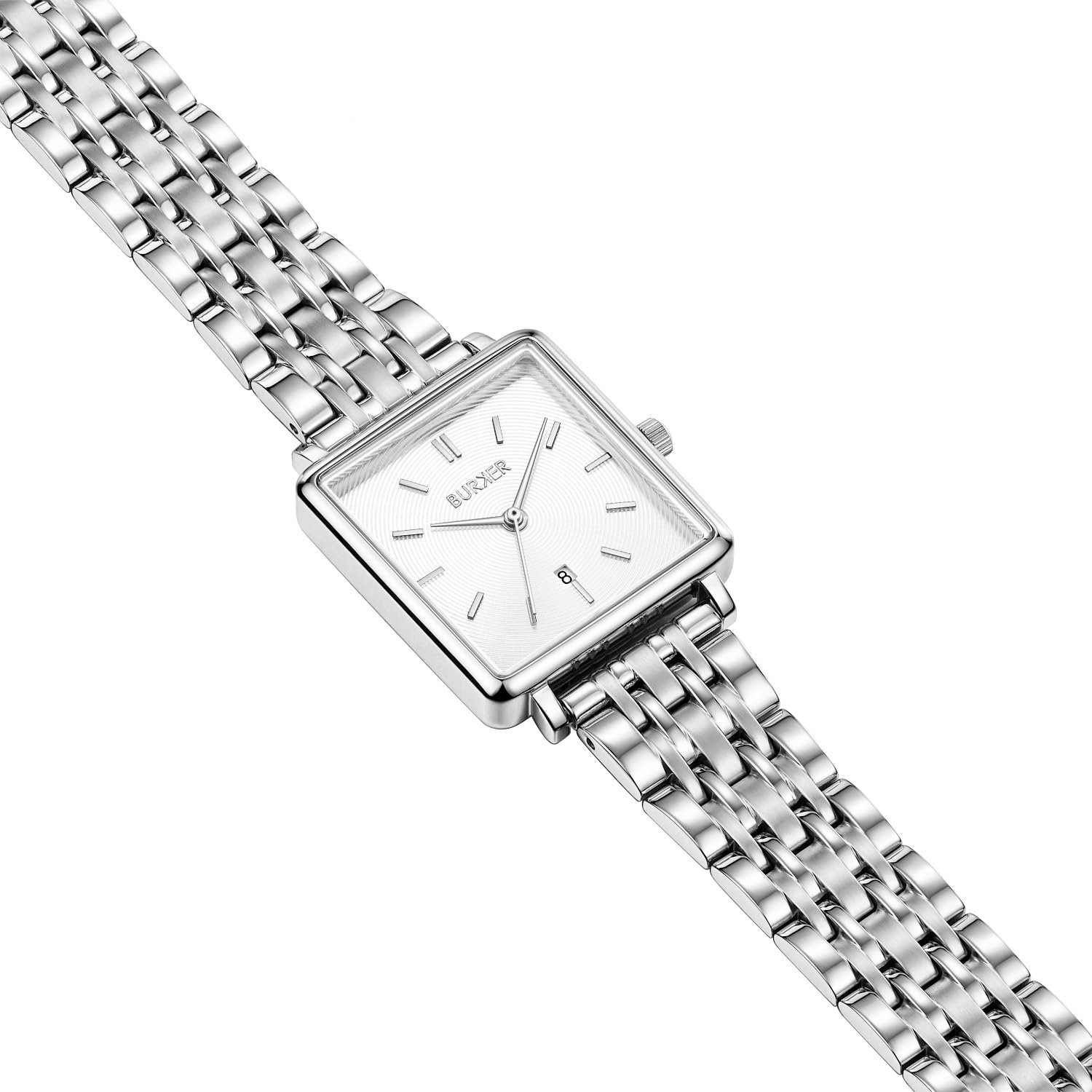 Женские часы BURKER Daisy Квадратные женские часы Браслет-звеньевой Нержавеющая сталь Аналоговый Кварцевый 3 ATM Водонепроницаемый - 28 мм - Серебряный, фото №2 Женские часы BURKER Daisy Квадратные женские часы Браслет-звеньевой Нержавеющая сталь Аналоговый Кварцевый 3 ATM Водонепроницаемый - 28 мм - Серебряный, фото №2
