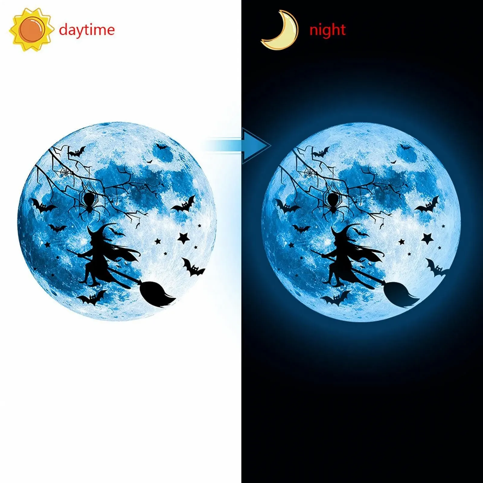 Наклейки на стену Halloween Moon Design Scary Witch Glow Waterproof Removable PVC, фото №5 Наклейки на стену Halloween Moon Design Scary Witch Glow Waterproof Removable PVC, фото №5