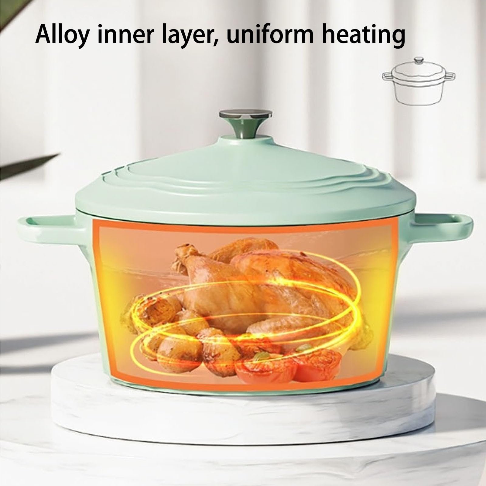 Жаровня Dutch Oven Чавунна емальована Антипригарна З кришкою Зелена 20 см, фото №5