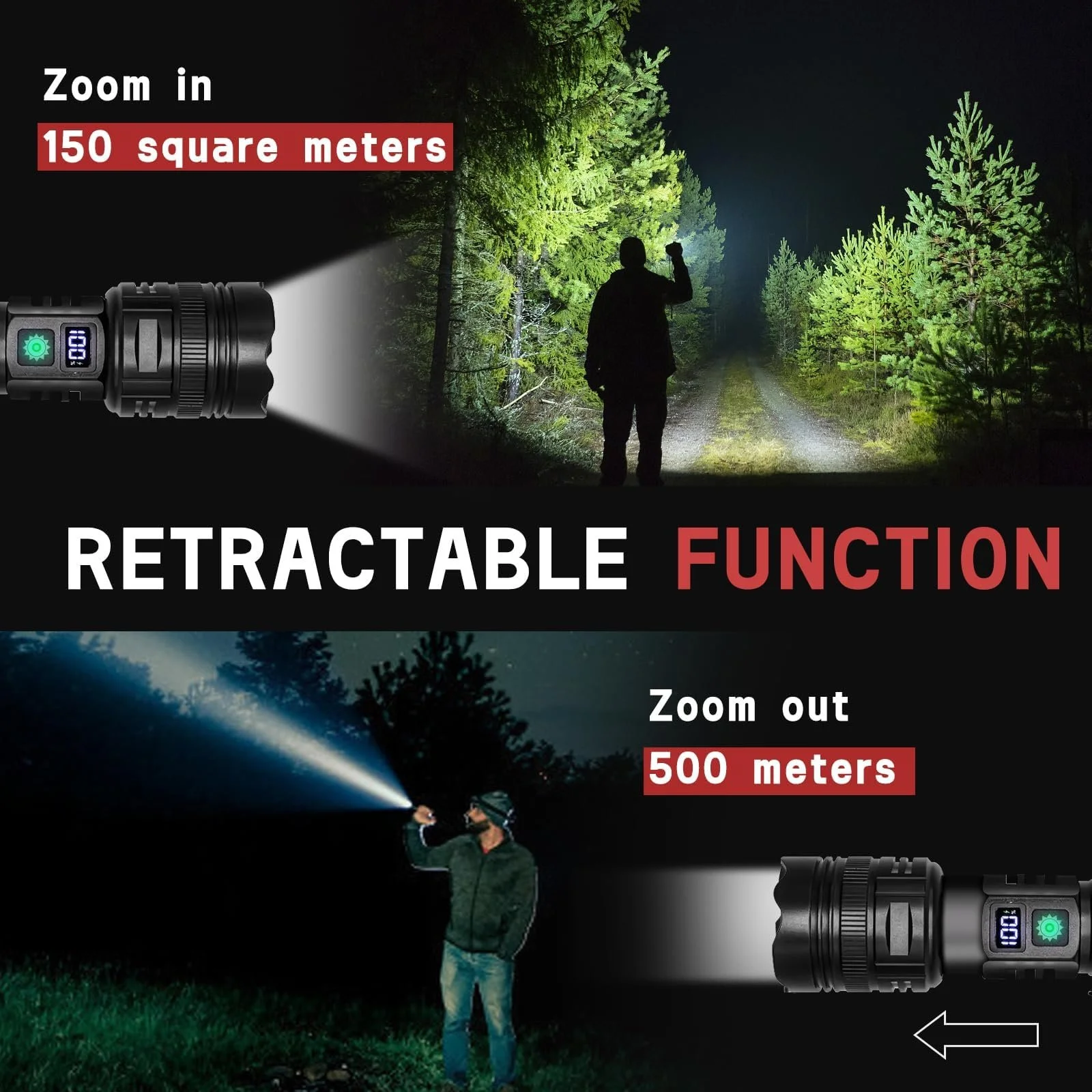 Ліхтар LED Перезаряджуваний Надзвичайно Яскравий, 30 000 Люмен З можливістю Зміни масштабу 5 Режимів Освітлення Міні для Кемпінгу USB Перезаряджуваний, фото №3