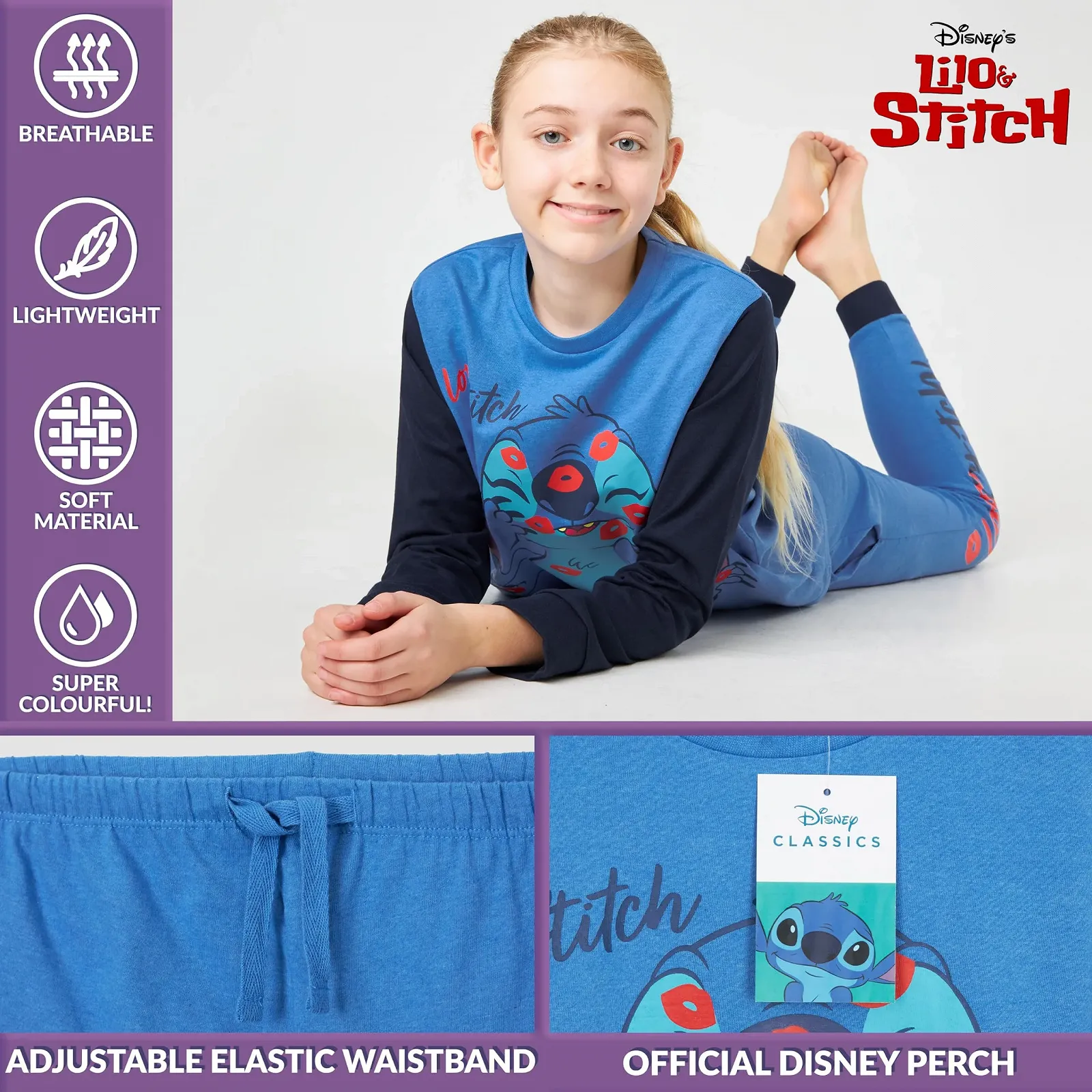 Піжама Disney Lilo and Stitch Довга для дівчат - Дитяча піжама для дівчат, набір з 2 предметів, фото №3 Піжама Disney Lilo and Stitch Довга для дівчат - Дитяча піжама для дівчат, набір з 2 предметів, фото №3