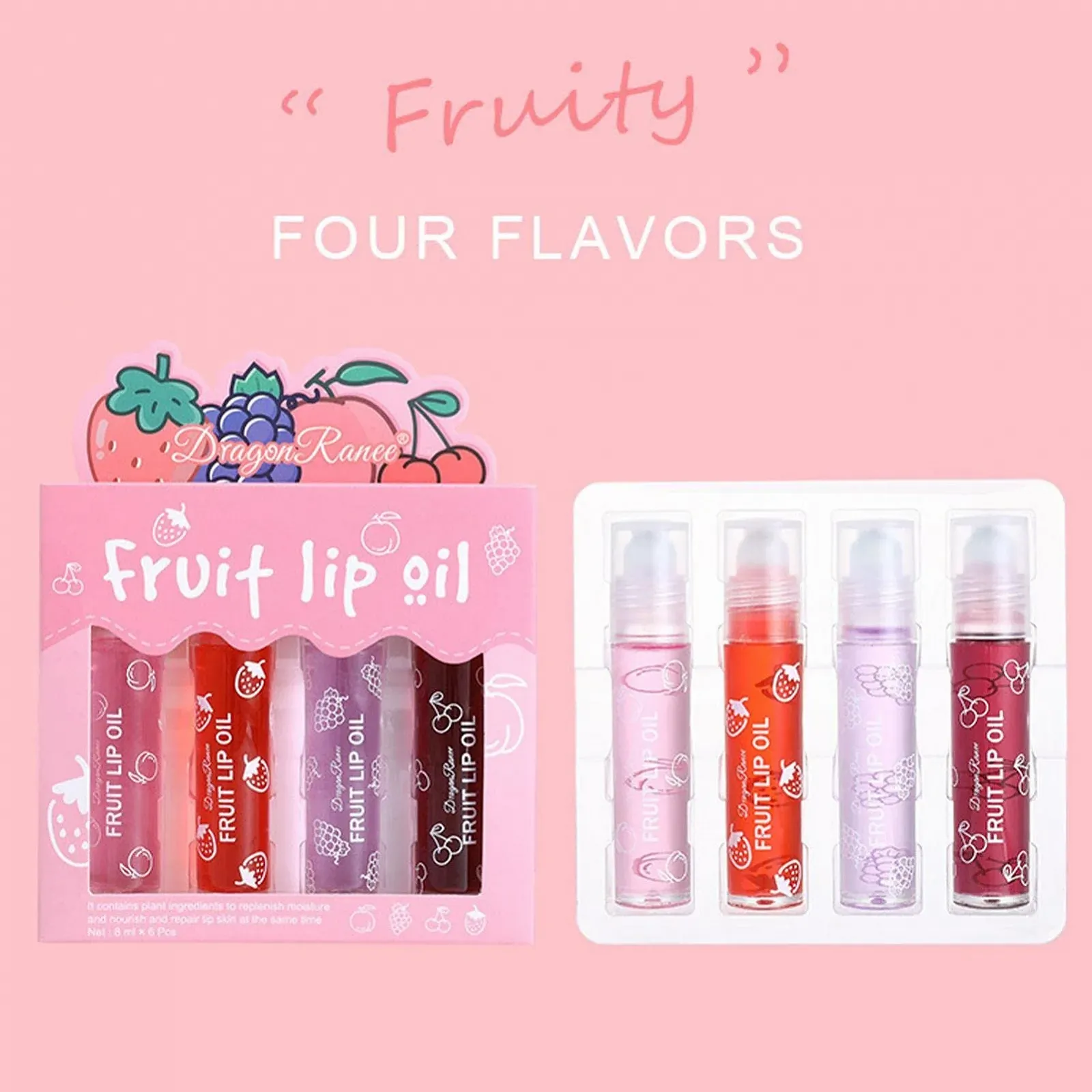 Масло для губ, увлажняющее масло для губ для девочек, набор масел для губ Rolling со вкусом свежих фруктов, увлажняющий бальзам для губ, набор роликовых блесков для губ, прозрачный блеск для губ, фото №7