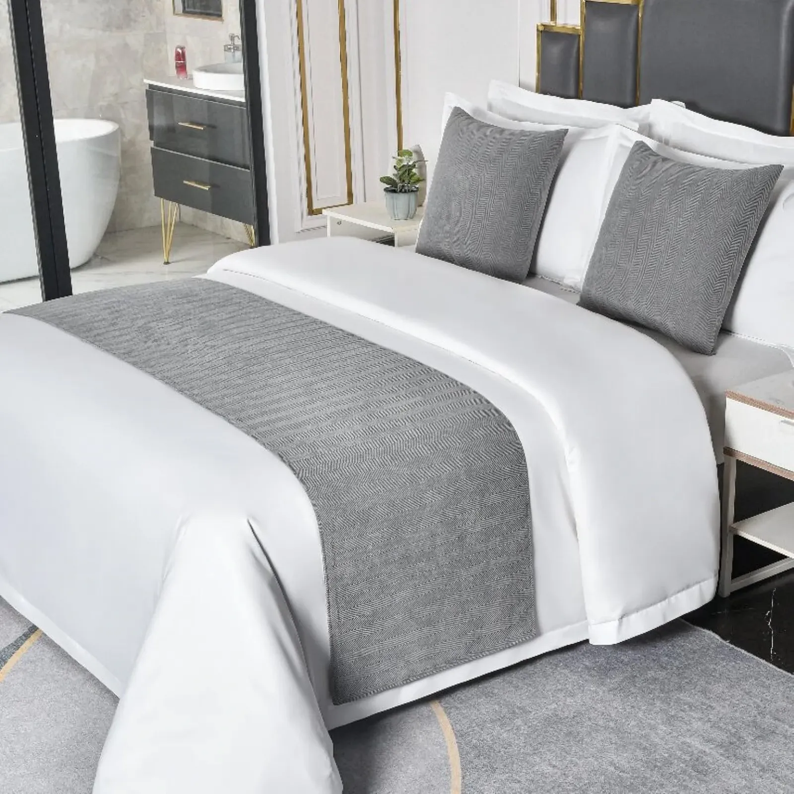 Накидка на ліжко HLASMSPE Однотонна Сучасна Світло-сіра 50x210 см для ліжка 1,5 м, фото №1