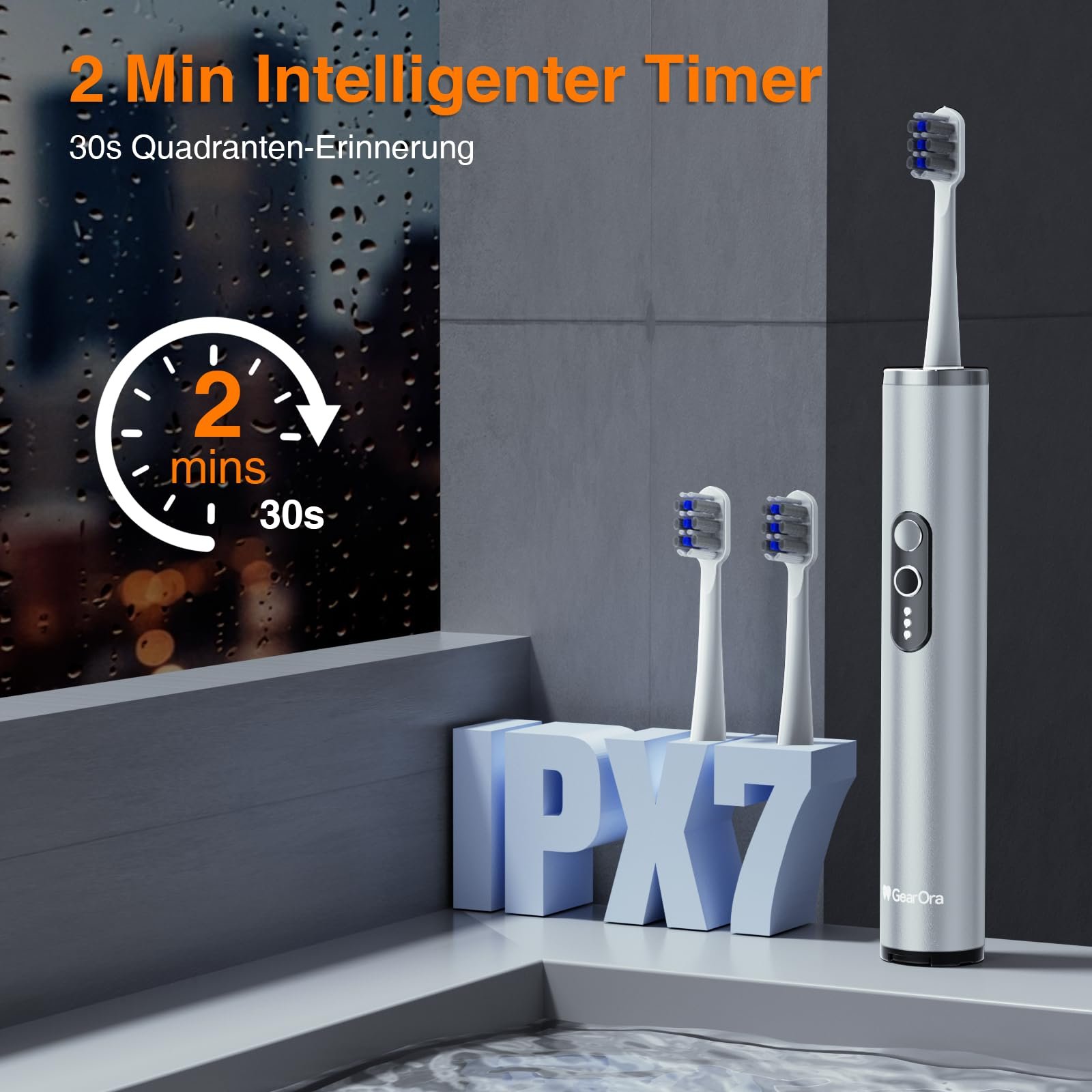 Електрична зубна щітка GearOra з UVC-стерилізацією антибактеріальна Срібляста, фото №7