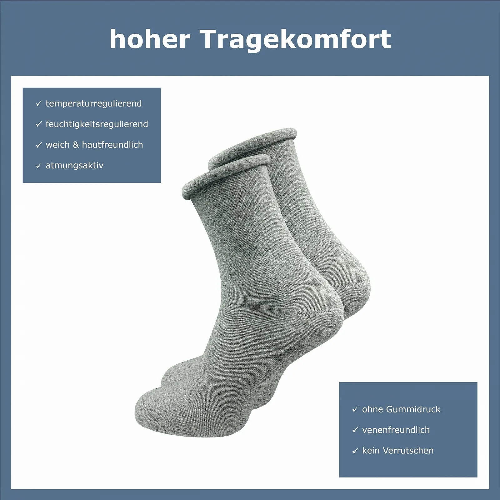 Женские носки GAWILO с закатанным краем (6 пар) без швов и резинки, диабетические носки с усиленной пяткой и носком, фото №6