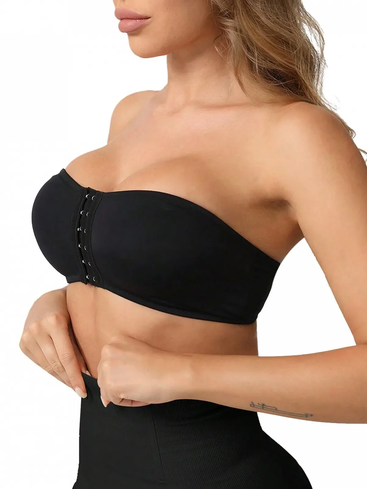 Бюстгальтер GORGLITTER Push Up без косточек с передней застежкой без бретелек однотонный, фото №3 Бюстгальтер GORGLITTER Push Up без косточек с передней застежкой без бретелек однотонный, фото №3