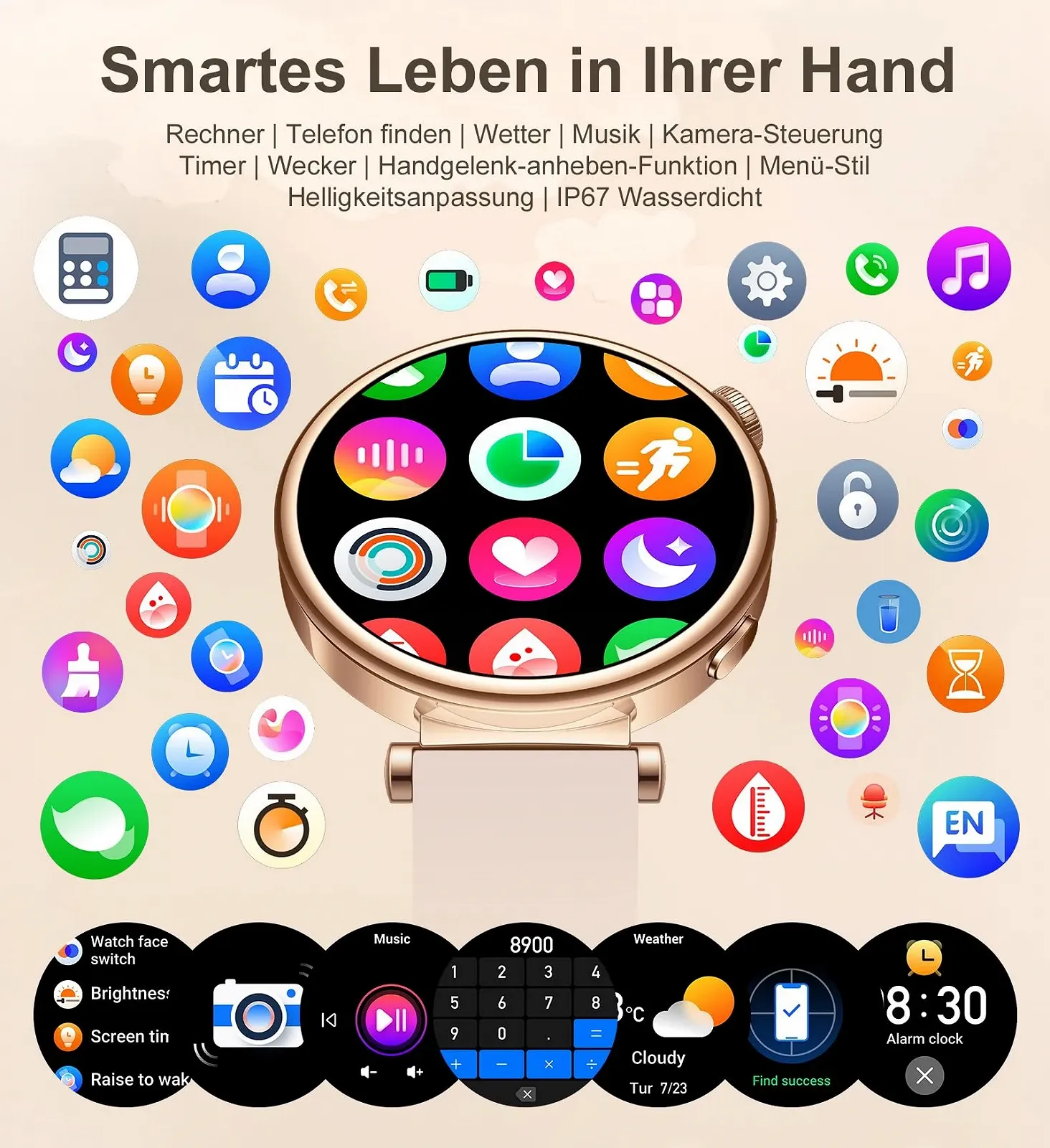 Умные часы женские Круглые 41 мм Розовое золото, фото №6