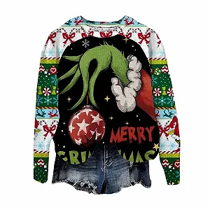 Рождественский джемпер BHXUTK, женский, рождественский, смешной, свитшот, уродливый, рождественская рубашка, с круглым вырезом, длинный рукав, хлопковая рубашка с длинным рукавом - Фото 1