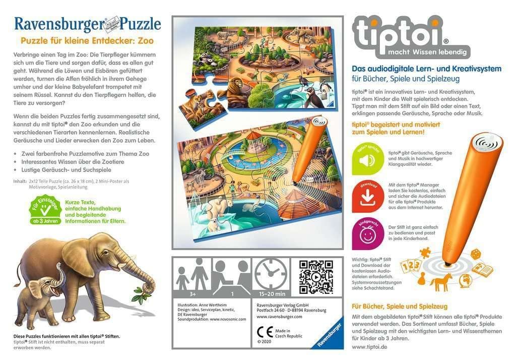 Пазл Ravensburger tiptoi Puzzle for Little Explorers: Zoo 00051 2 x 12 элементов от 3 лет, фото №2 Пазл Ravensburger tiptoi Puzzle for Little Explorers: Zoo 00051 2 x 12 элементов от 3 лет, фото №2