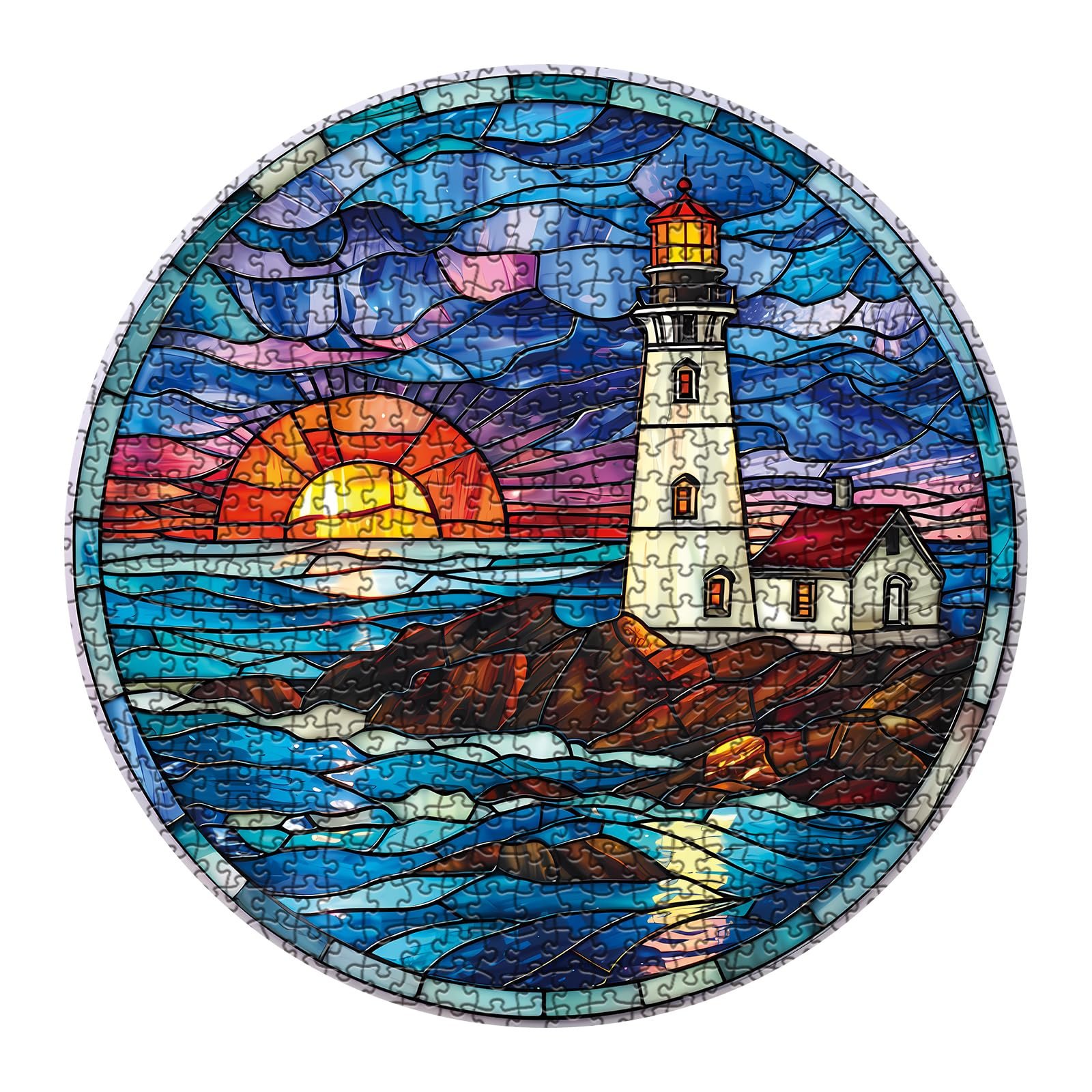 Пазл BBOLDIN Stained Glass Beach Lighthouse Ocean Sunset 1000 елементів Круглий 68.1 x 68.1 см, фото №2