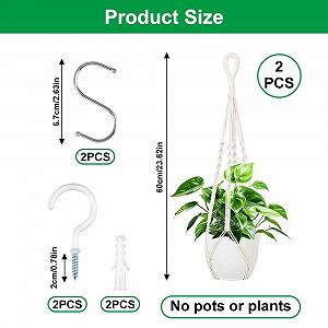 Підвісний кошик Macrame Cotton Rope with Metal Hooks 60 см Set of 2 synthetic.ua - Фото 1