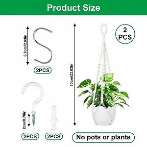 Подвесная корзина Macrame Cotton Rope with Metal Hooks 60 см Set of 2 synthetic.ua - Фото 1