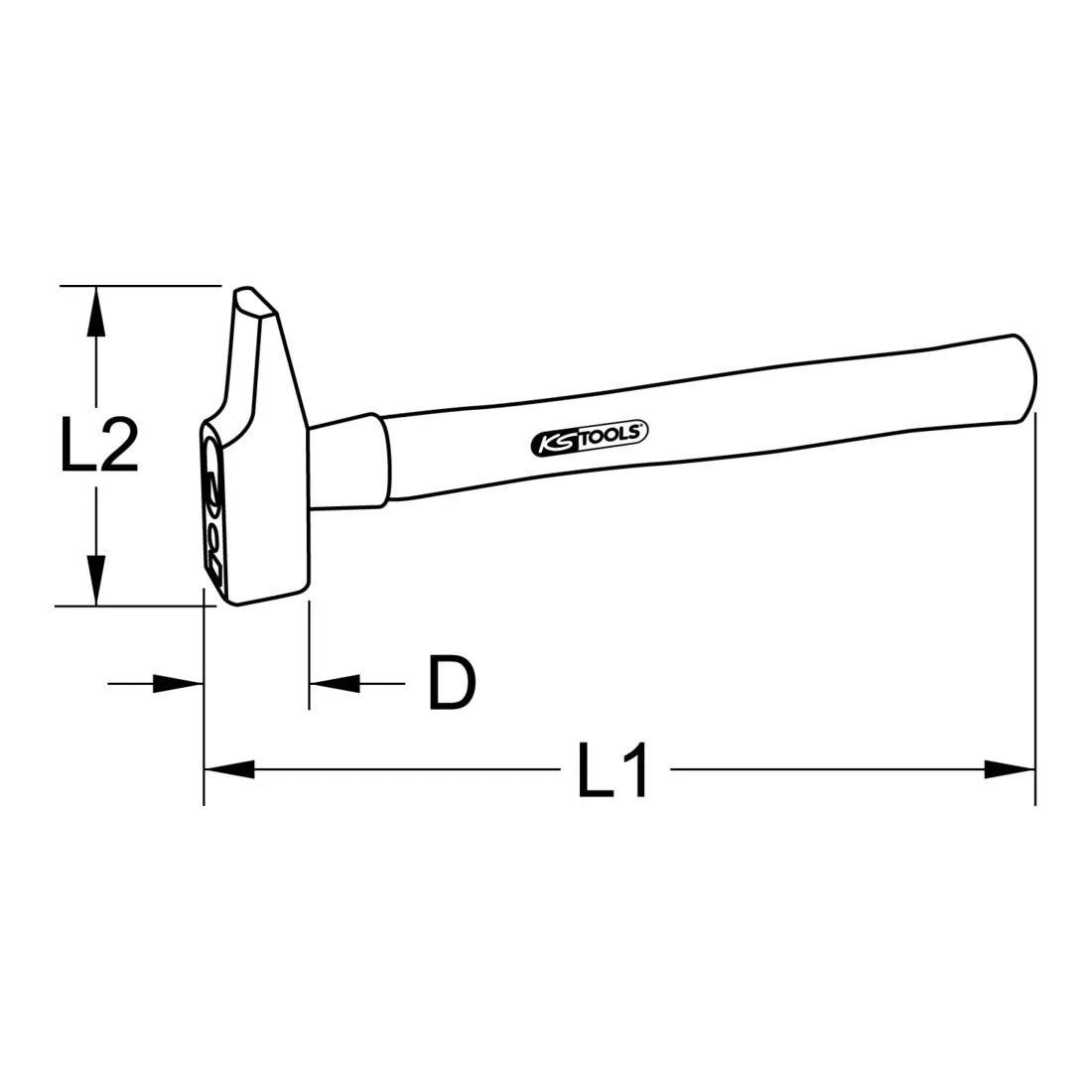 Слюсарний молоток KS Tools 142.1080 800 г Французька форма Рукоятка з ясена, фото №2