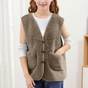 Детский жилет Teddy Fleece, флисовый жилет для мальчиков на пуговицах с карманами, элегантная однотонная зимняя куртка, повседневный жилет без рукавов, классический зимний жилет synthetic.ua - Фото 1