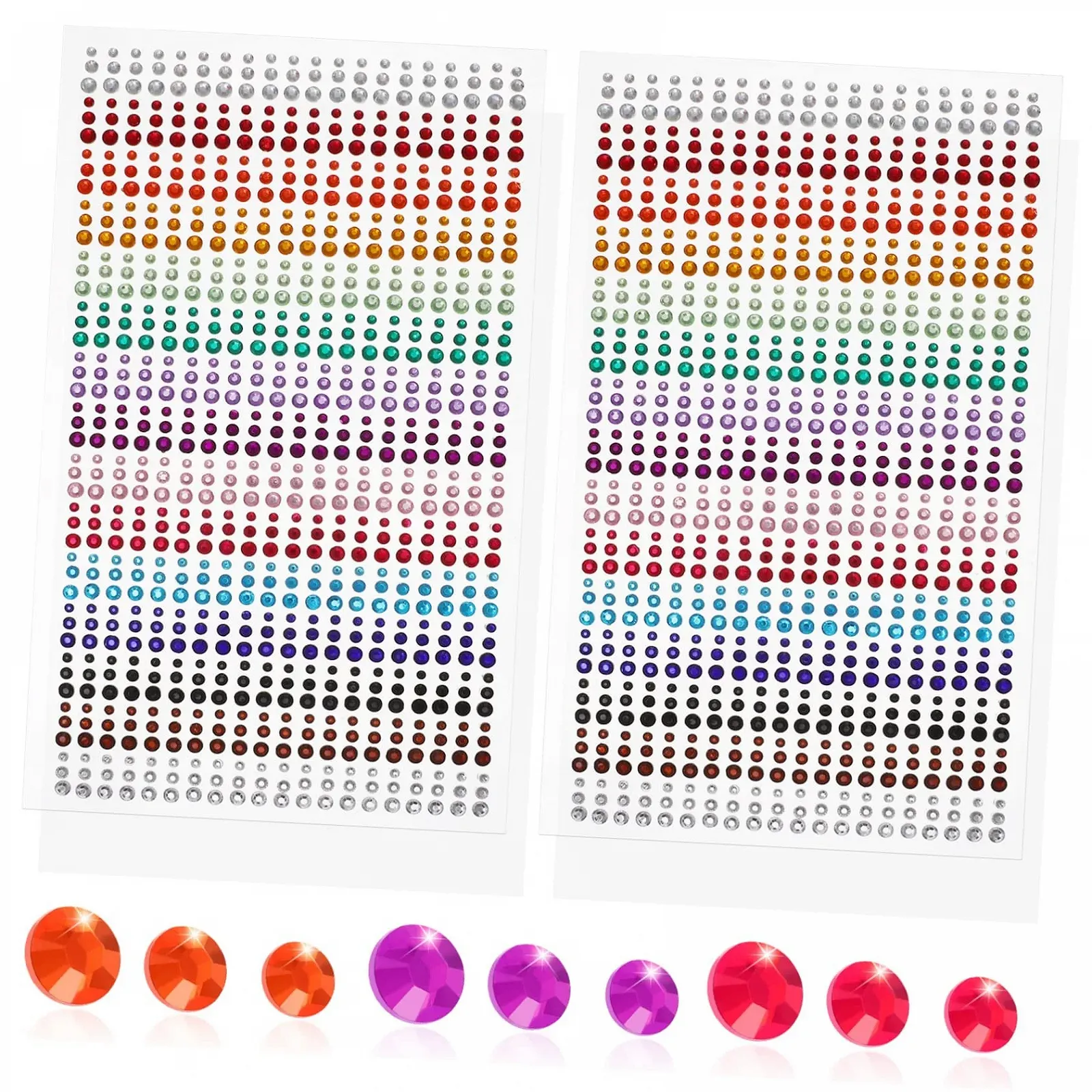 Наклейки зі стразами FRCOLOR 2 аркуші 15 кольорів 900 страз 3 мм 5 мм, фото №1