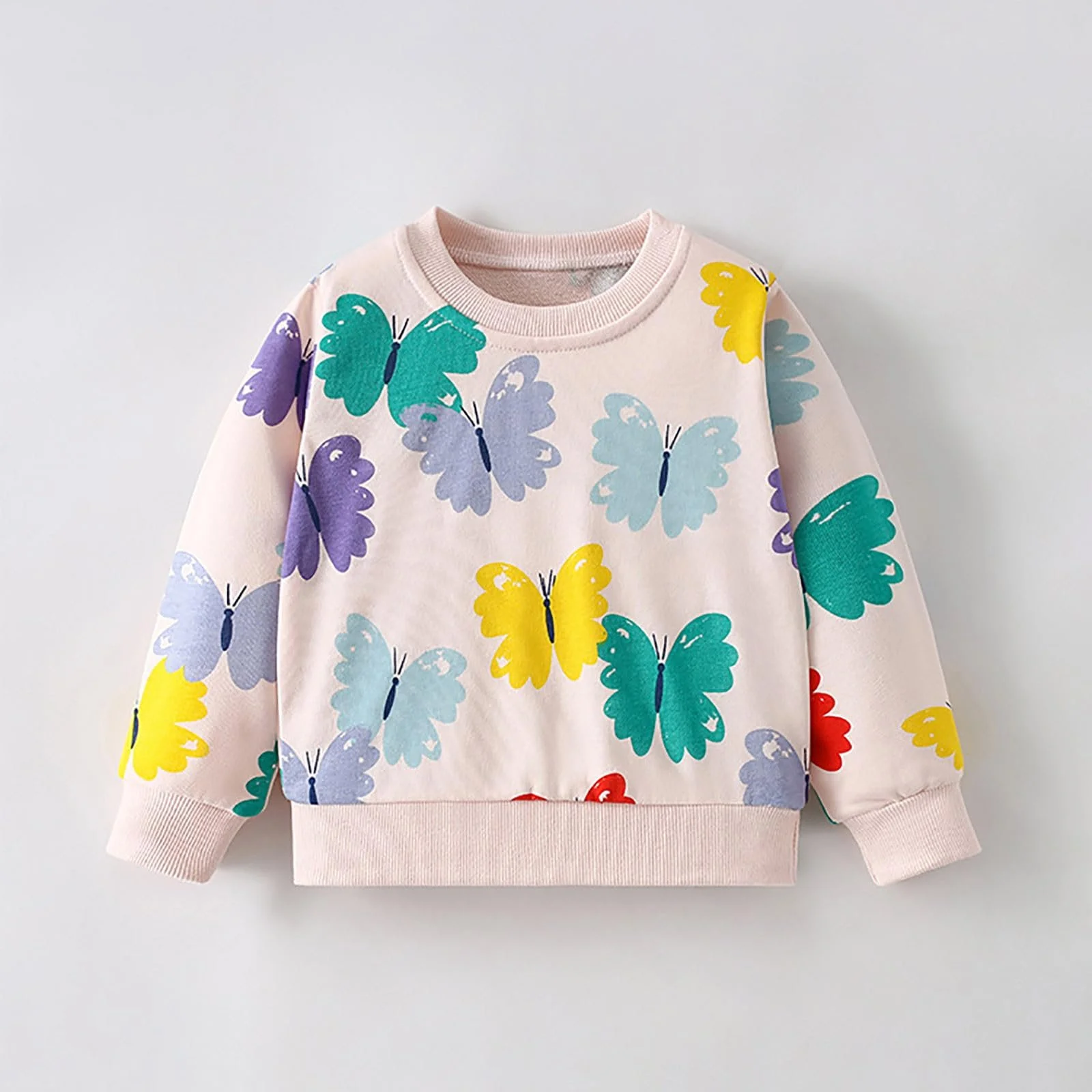 Толстовка для дівчинки з мультяшним принтом метелика, повсякденна, з круглим вирізом, фото №3