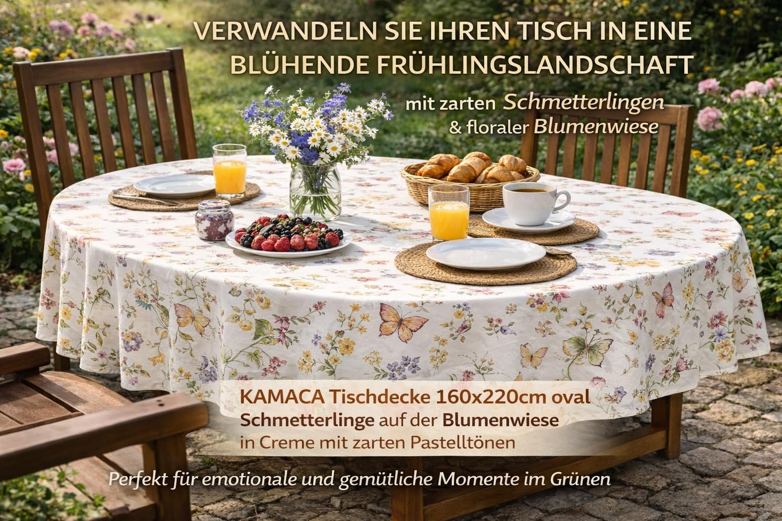 Скатертина Kamaca Butterflies in a Flower Meadow Cream, фото №3