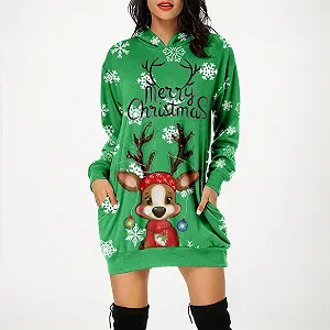 Рождественский джемпер с капюшоном Generisch Женский, с принтом бокала вина и рождественской шапки, элегантный, забавный, большого размера, с длинными рукавами и карманами synthetic.ua - Фото 1