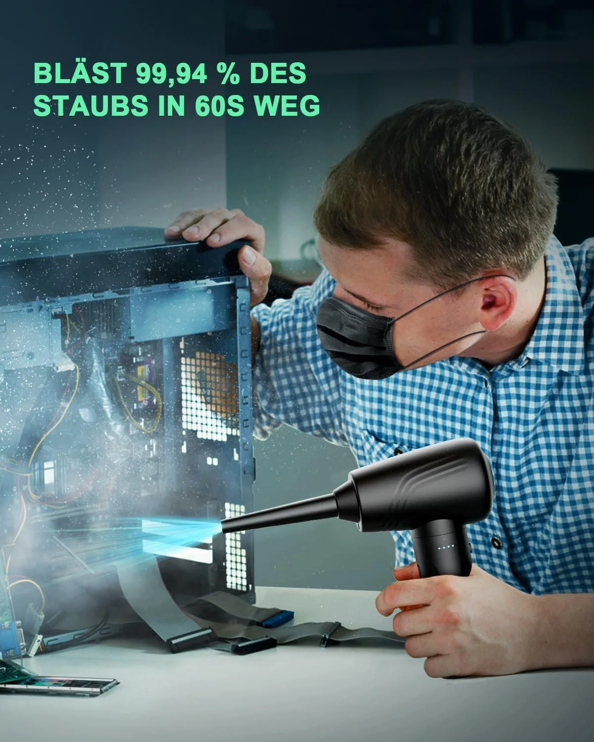 Електрична повітродувка JoyGeek 3 швидкості 120 000 RPM 9000 mAh LED-підсвічування для ПК та авто, фото №2 Електрична повітродувка JoyGeek 3 швидкості 120 000 RPM 9000 mAh LED-підсвічування для ПК та авто, фото №2