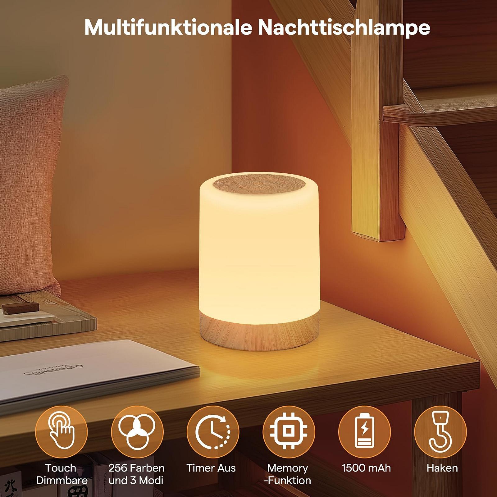 Лампа нічна LED сенсорна акумуляторна 256 кольорів з таймером та гачком, фото №3