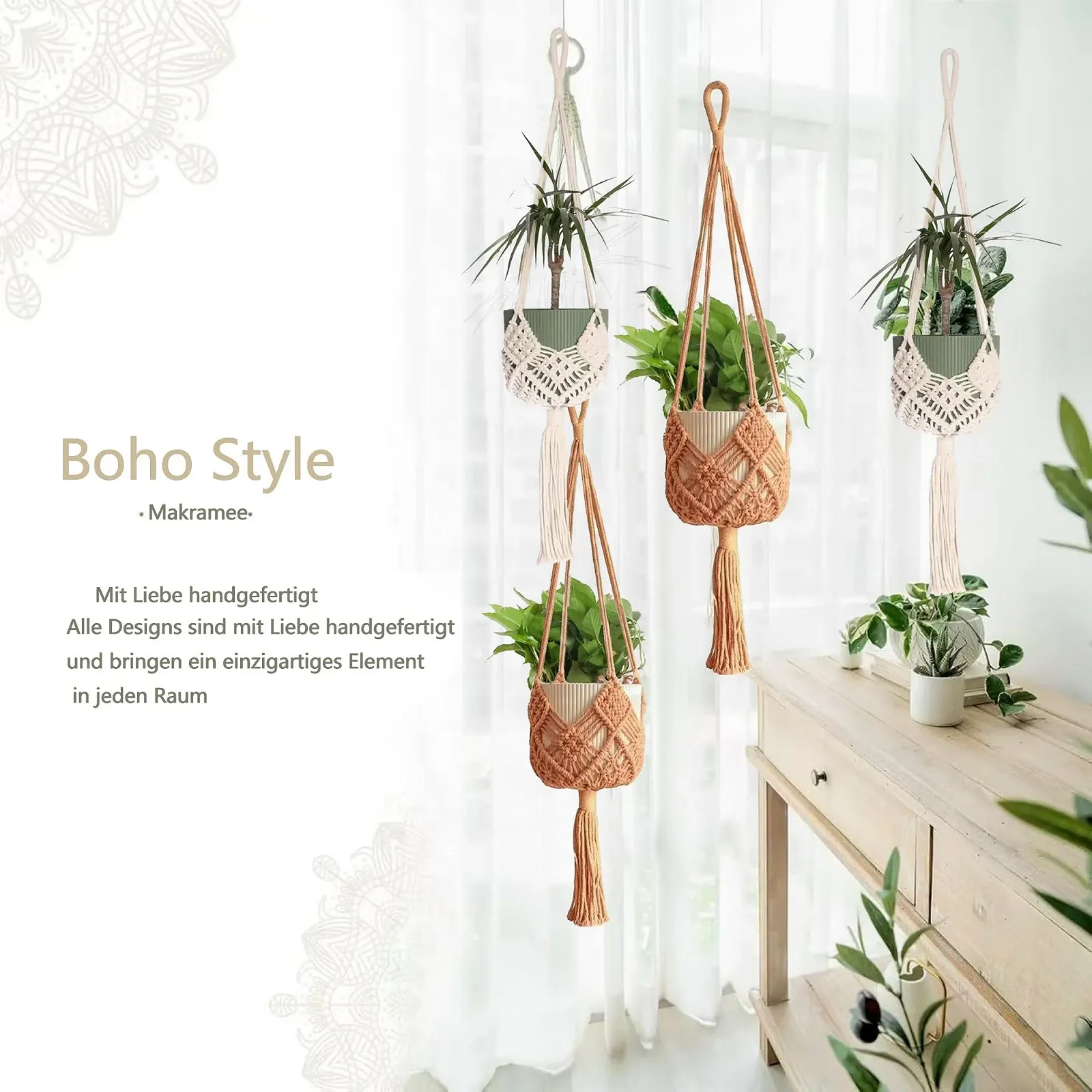 Підвіс для квітів макраме 89 см 2 шт бежевий/кавовий, фото №7 Підвіс для квітів макраме 89 см 2 шт бежевий/кавовий, фото №7