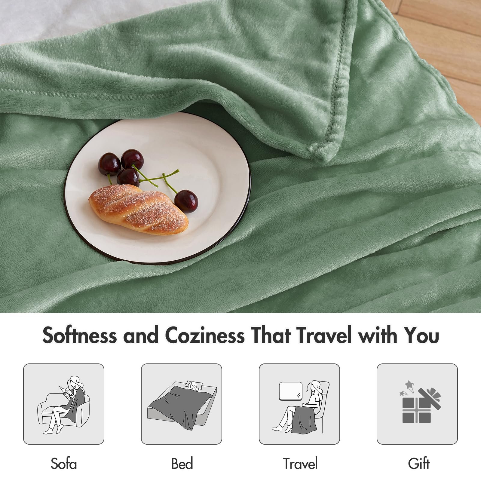 Плед MIULEE Мягкое одеяло Пушистое одеяло Флисовое одеяло Одеяло для дивана Пушистый плед Микрофибра Покрывало на кровать Одеяло для дивана для кровати, дивана, спальни, офиса, 130 x 150 см, Зеленый Матча, фото №4