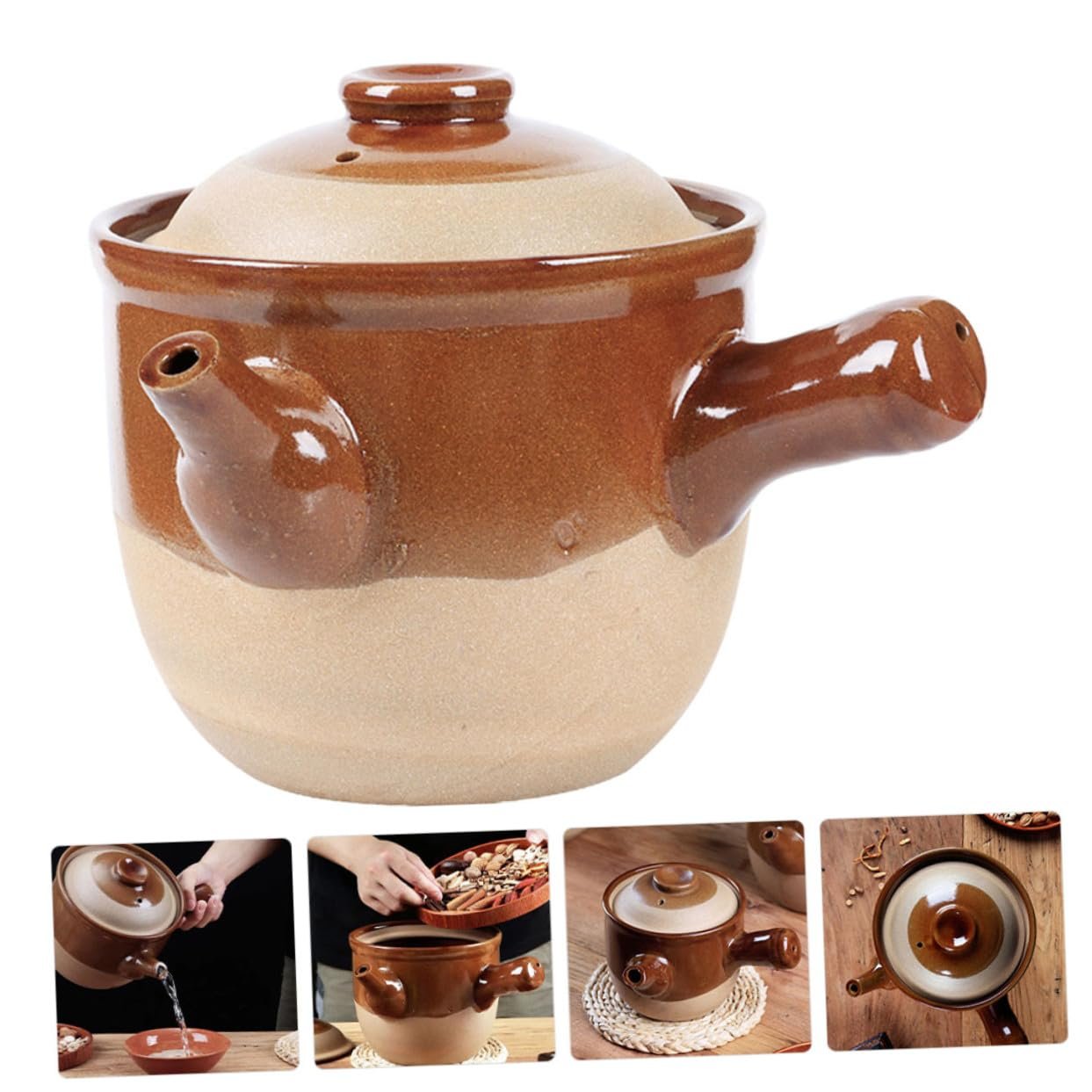 Горщик глиняний китайський малий напівглазурований вогнетривкий з ручкою, що не нагрівається, фото №3